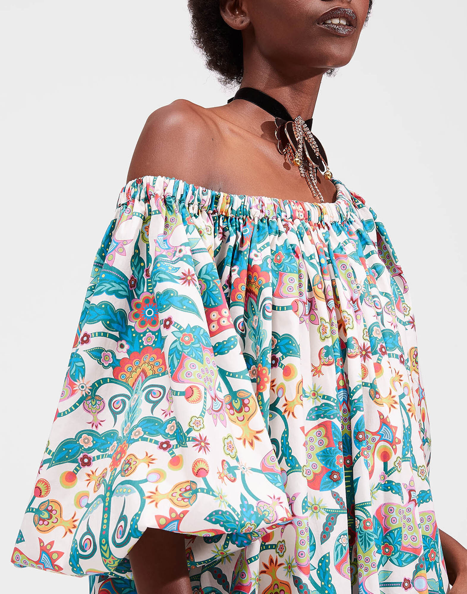 LaDoubleJ Short Paloma Dress Tree Of Life Bianco DRE0237COT020TFL0001