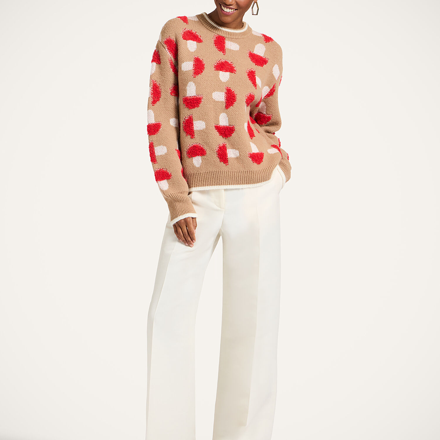  La Doublej Knitwear Women - Fun-guy Sweater Camel & Red S 46% Acrylic 34% Alpaca Wool 14% Polyamide 6% Polyester 