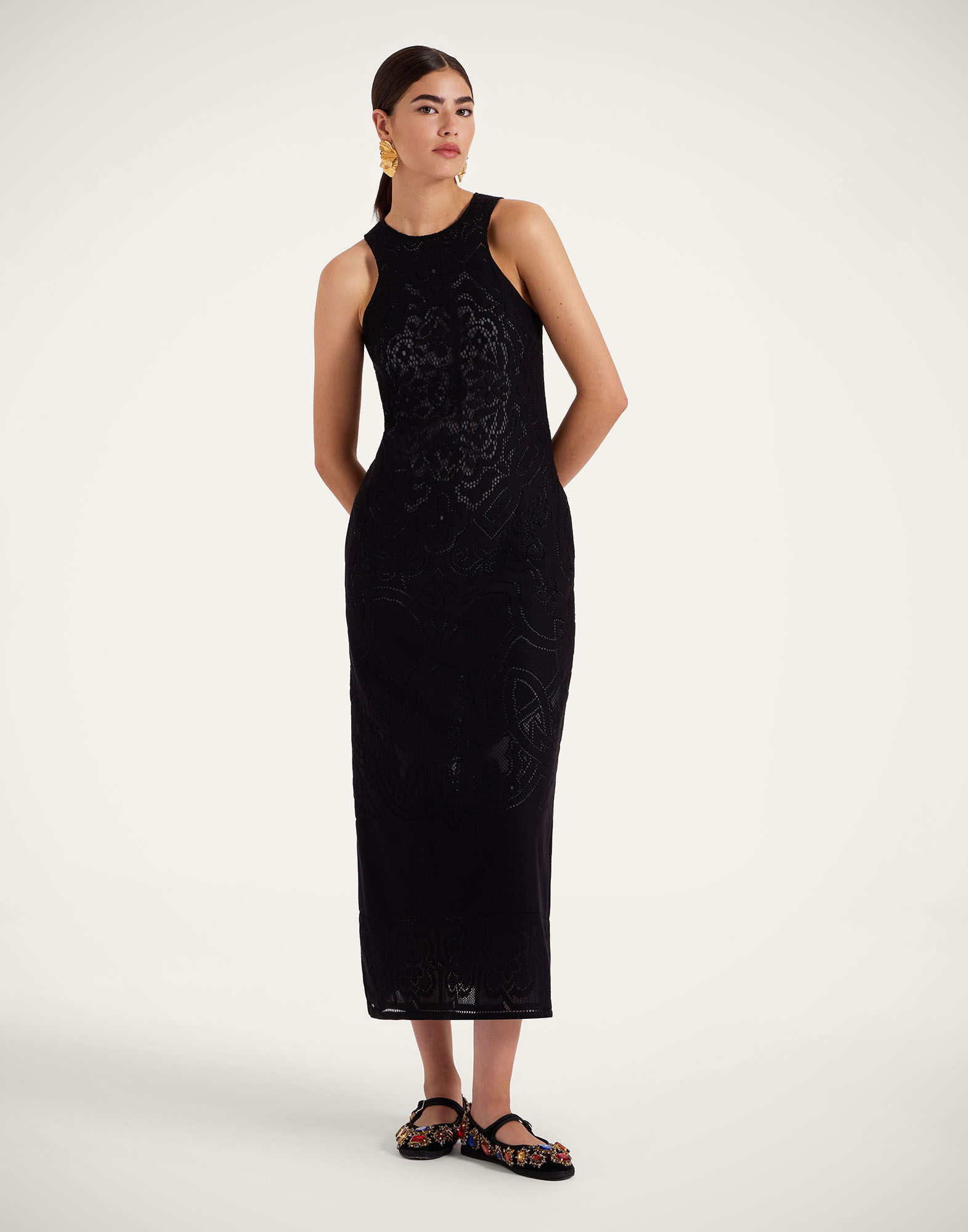 La DoubleJ Lacey Racer Dress Solid Black DRE0802EMB064SOLIDBL01