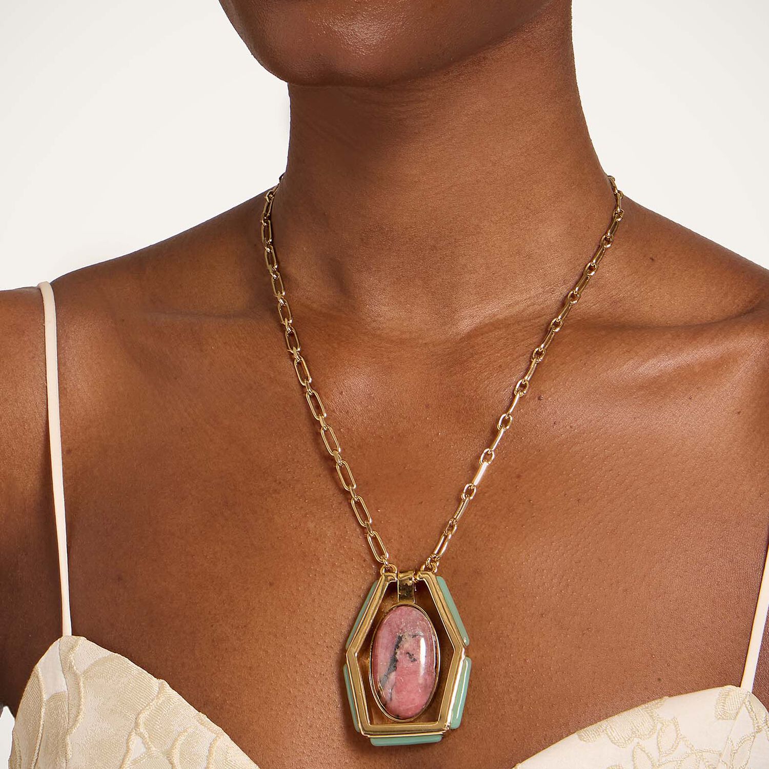  La Doublej Necklaces Women - Power Portal Necklace 24k Gold Plate & Rhodonite One Size 50% Tin Alloy 20% Brass 10% Rhodonite 5% Zamak 5% Polyester Resin 