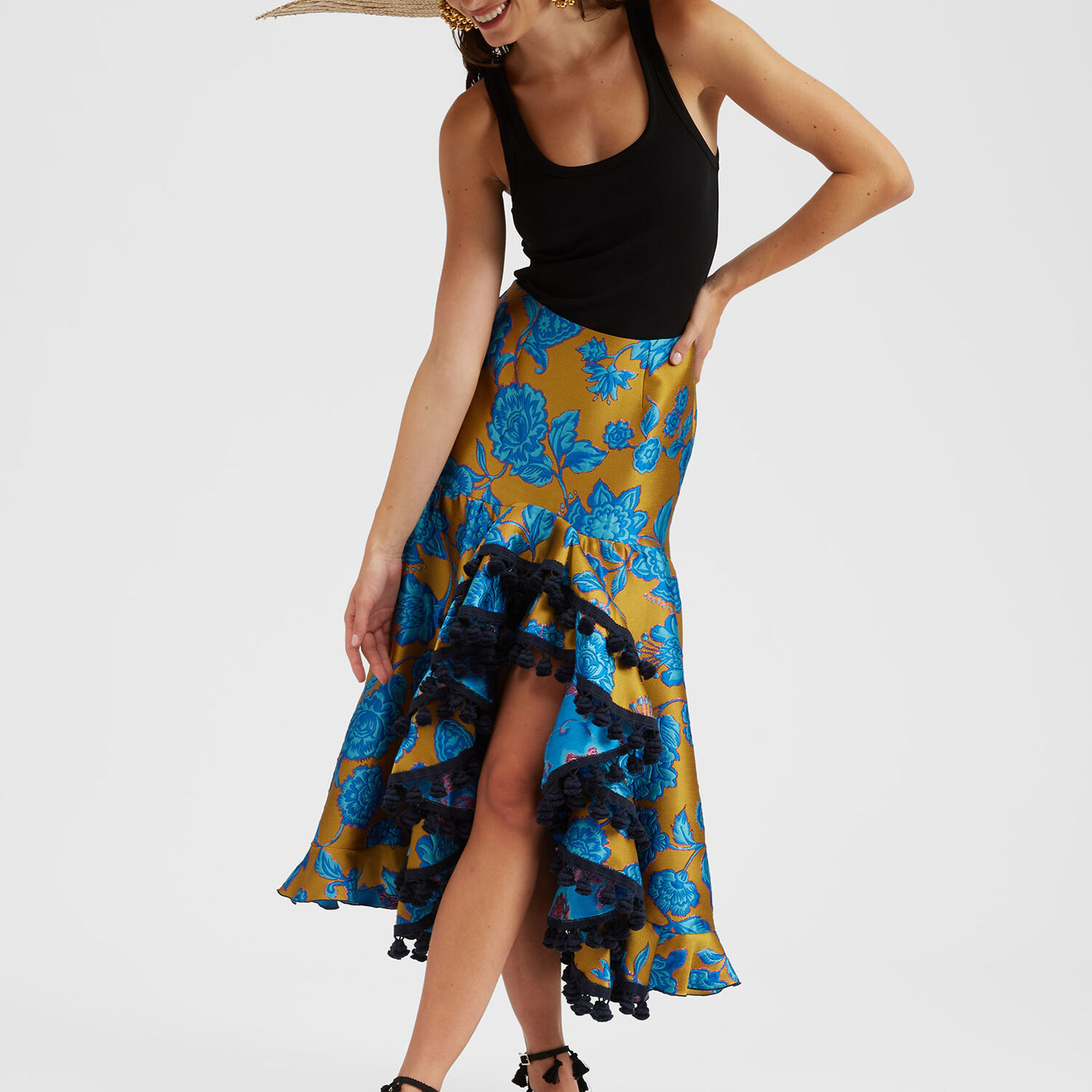 La Doublej Feria Asymmetric Jacquard Skirt In Hottie Turquoise