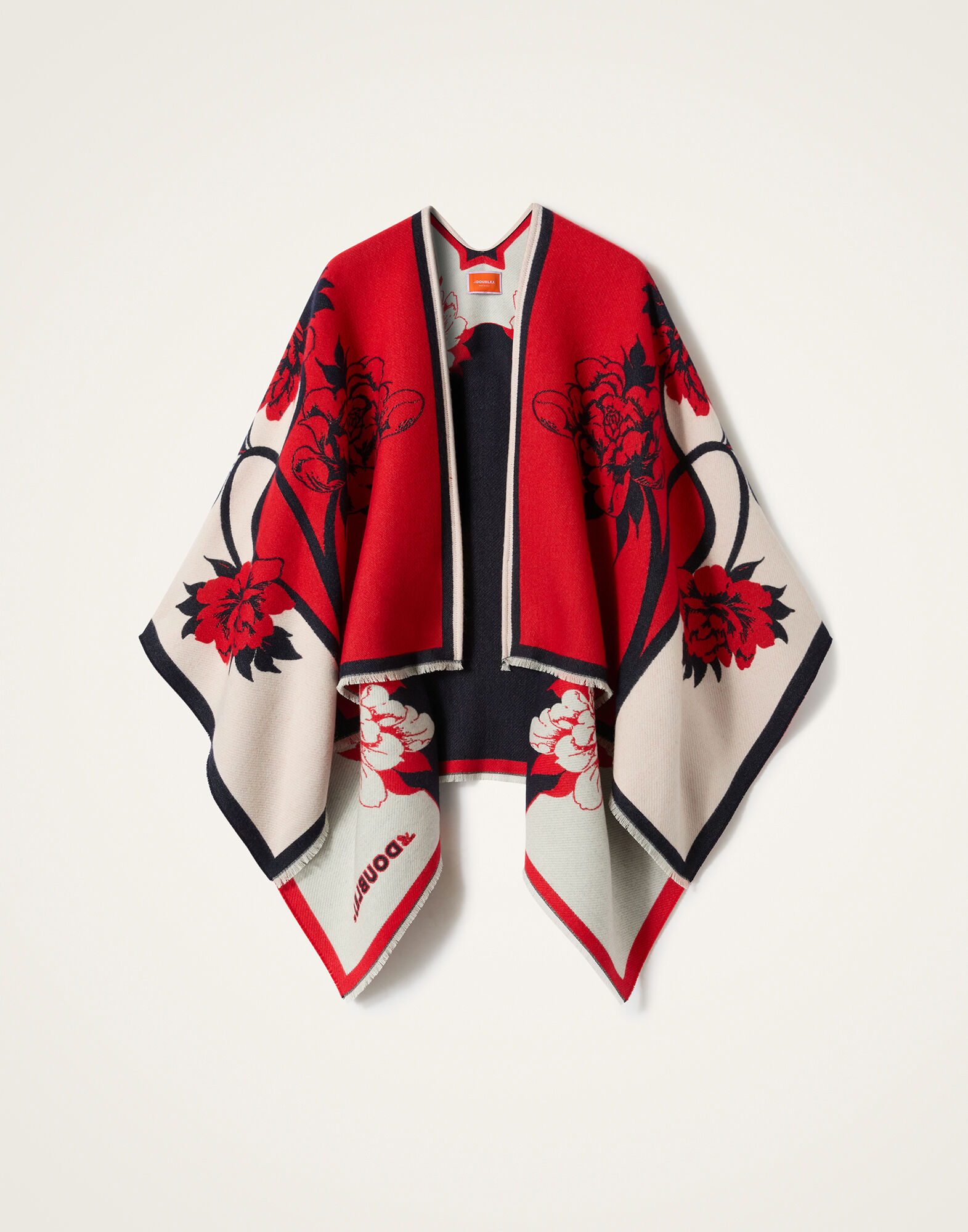 La DoubleJ Soul Poncho Queen Peony Plac&eacute;e Red SCA0059WOL025QPE02RE01