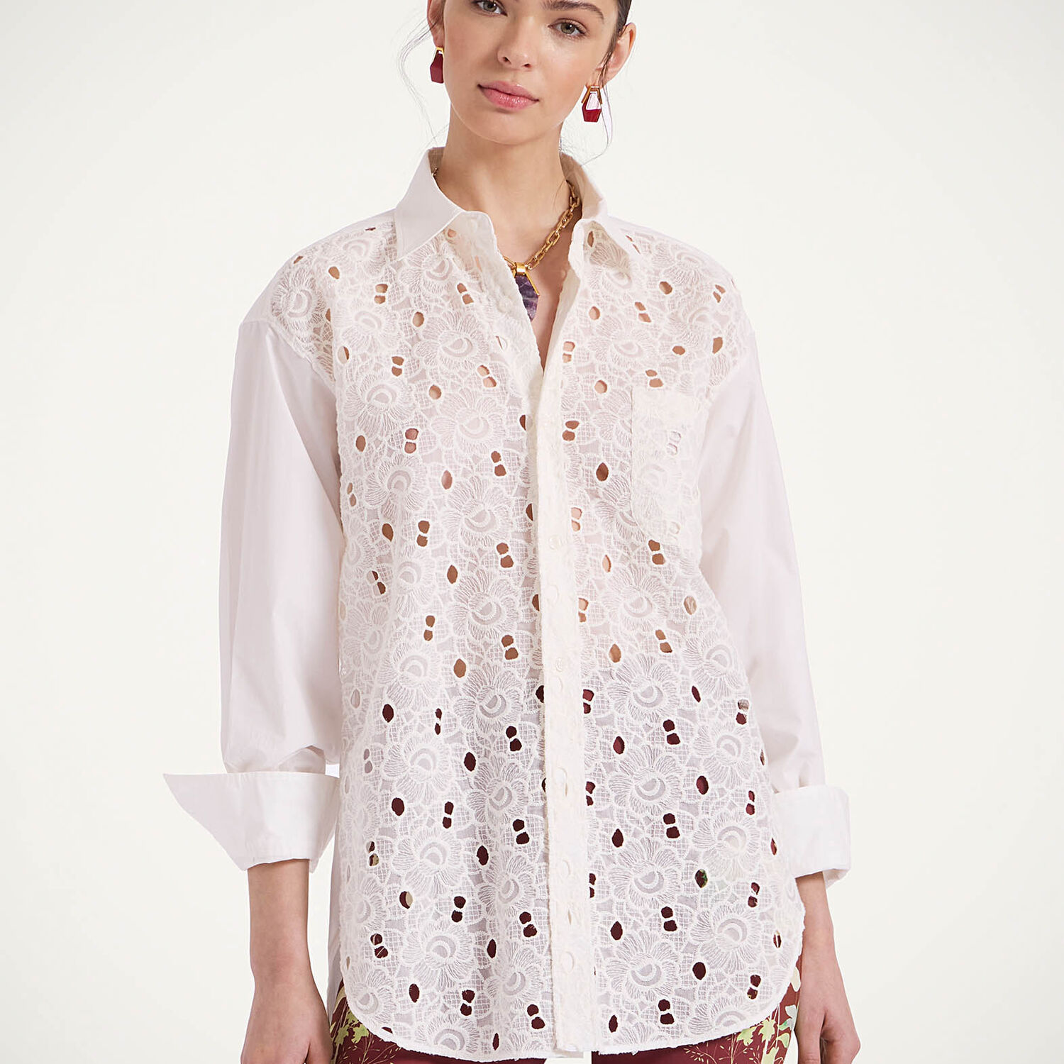 Shop La Doublej Lacey Better Than Your Boyfriend's Shirt In Solid Ivory