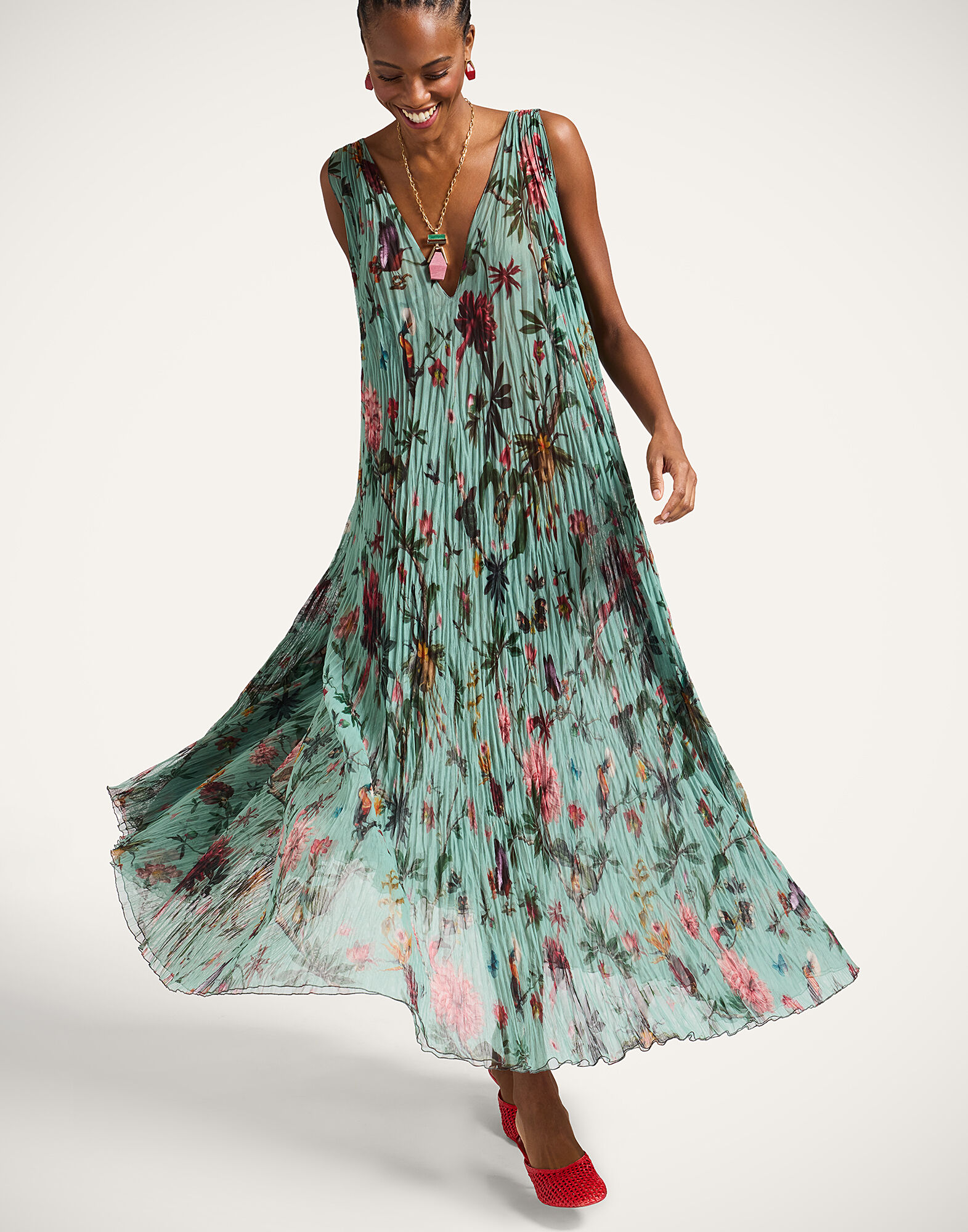 La DoubleJ Twirling Long Dress Zooflora Light Blue DRE0989TUL002ZOF02BU01