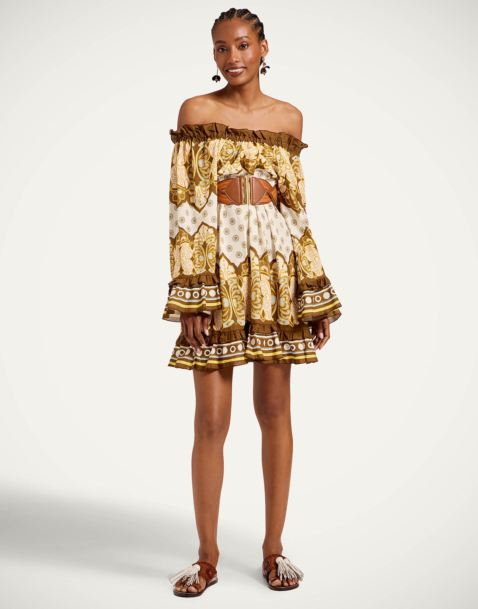 La DoubleJ Boho Mini Dress Cocoon Plac&eacute;e Brown DRE0884COT098COC02BR02