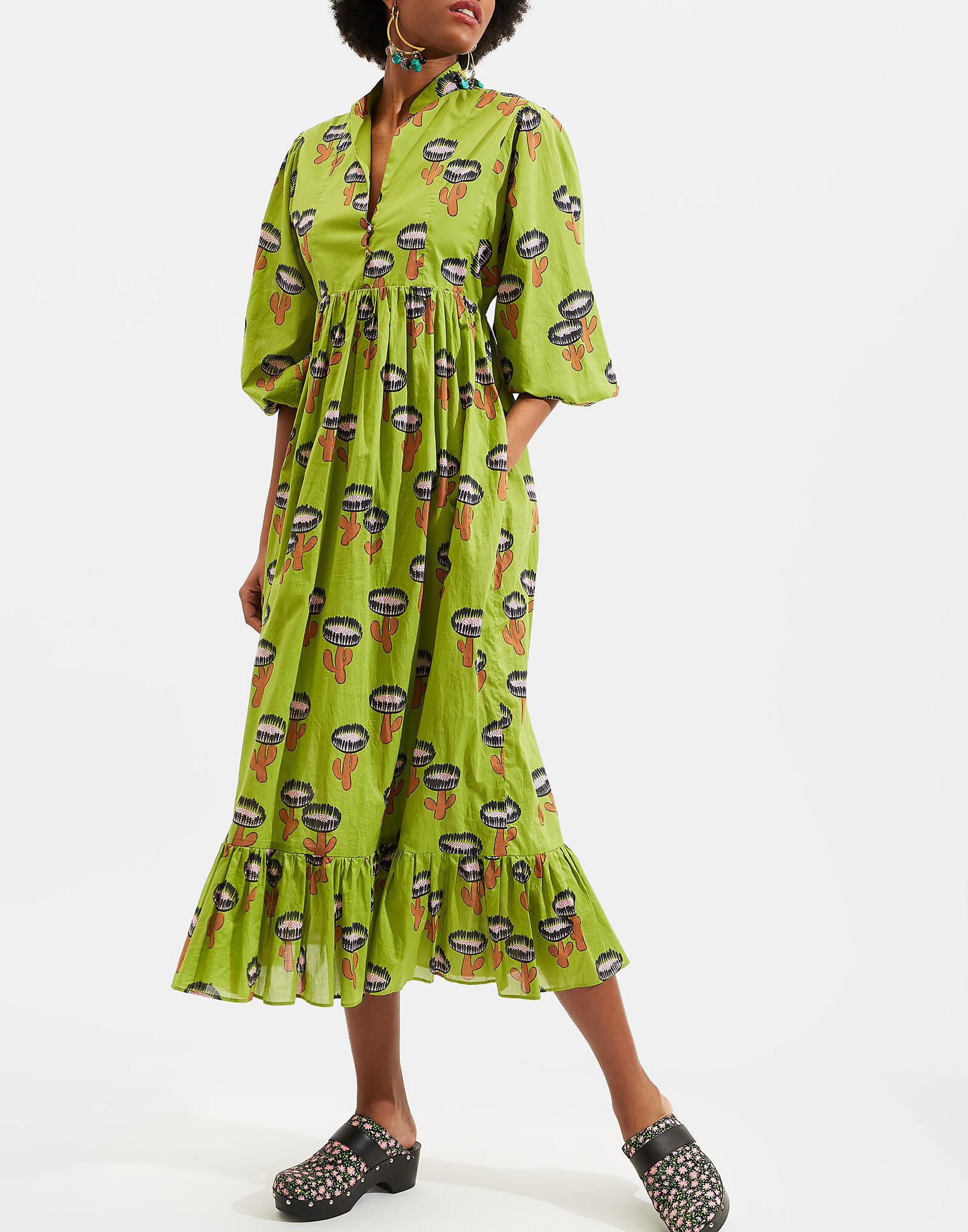LaDoubleJ Quintana Dress Chirpy Cactus Verde DRE0156COT003CHI0002