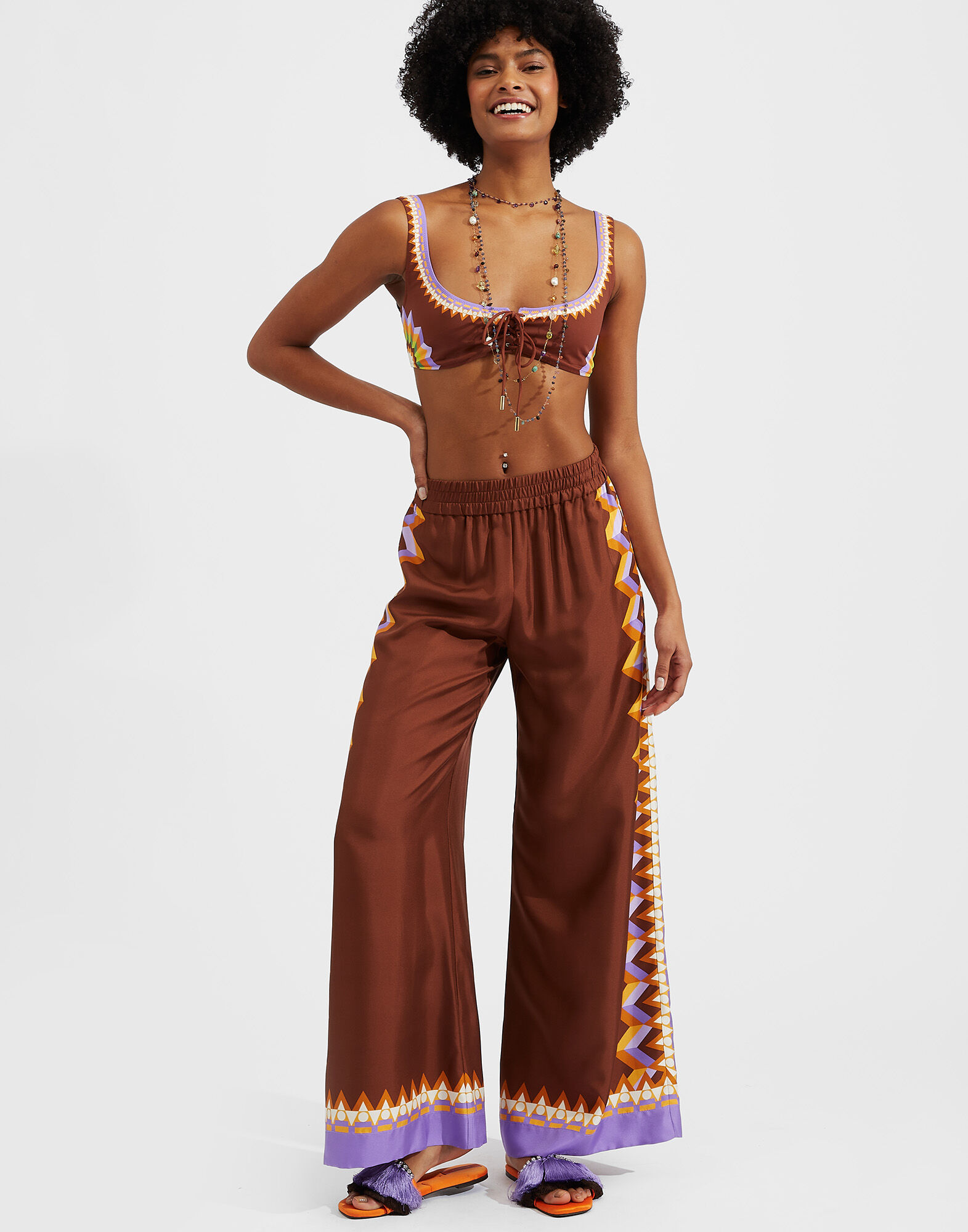 La DoubleJ Palazzo Pants Sunset Moro Plac&eacute;e TRO0026SIL006SUS0002