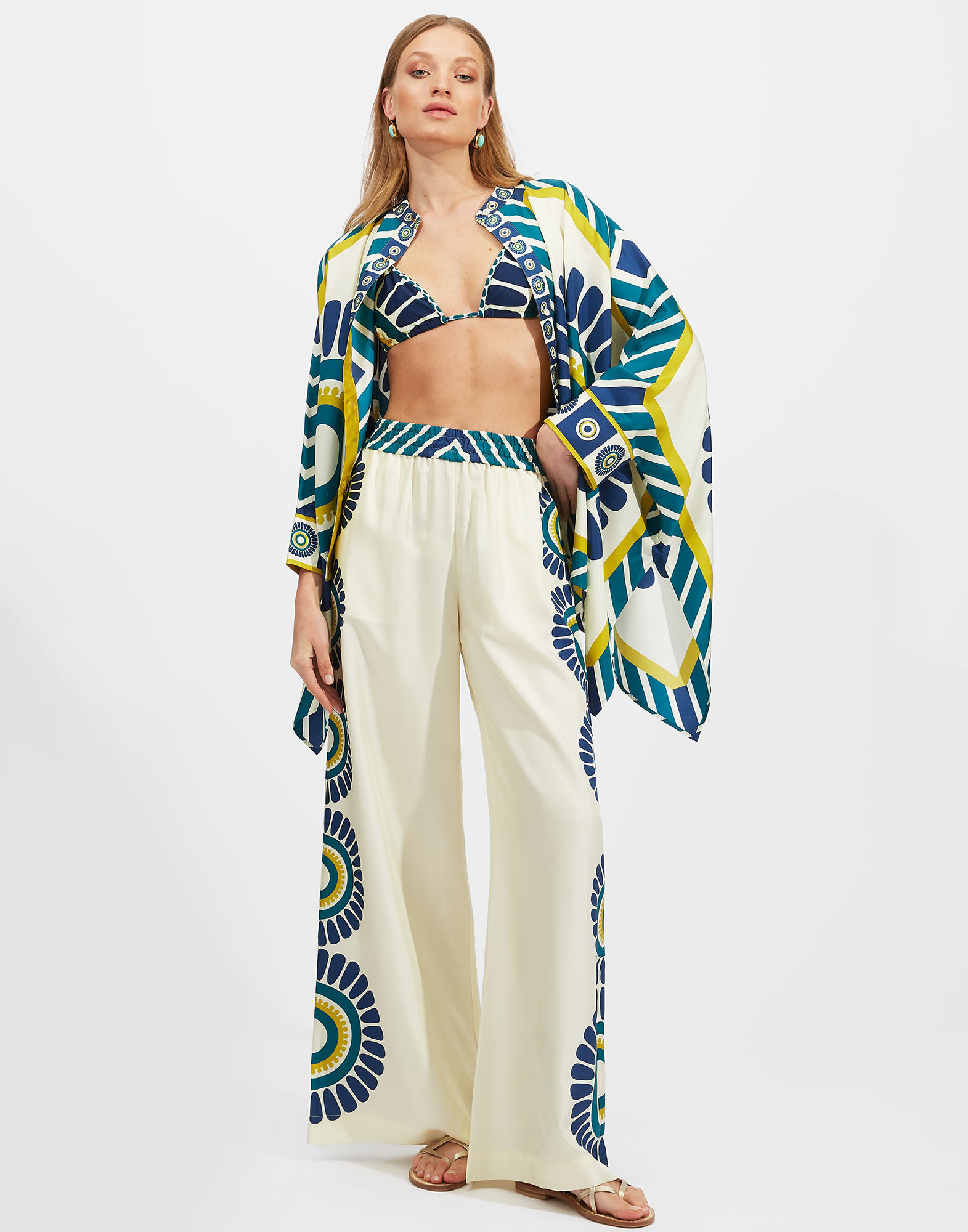 La DoubleJ Palazzo Pants White Solar Plac&eacute;e TRO0026SIL006SOL0003