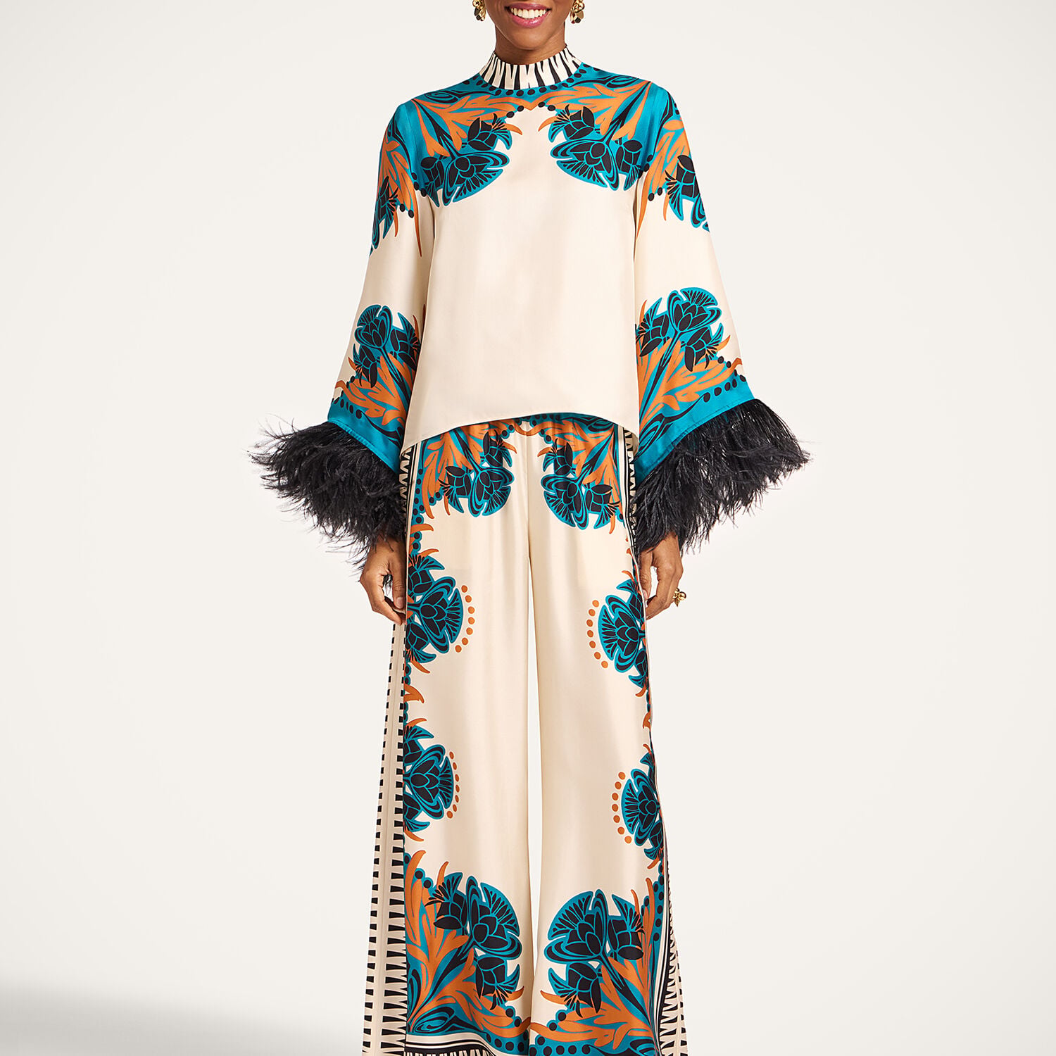  La Doublej Shirts & Tops Gend - Make An Exit Top Florence Placée Ivory S 98% Silk 2% Ostrich Feathers 