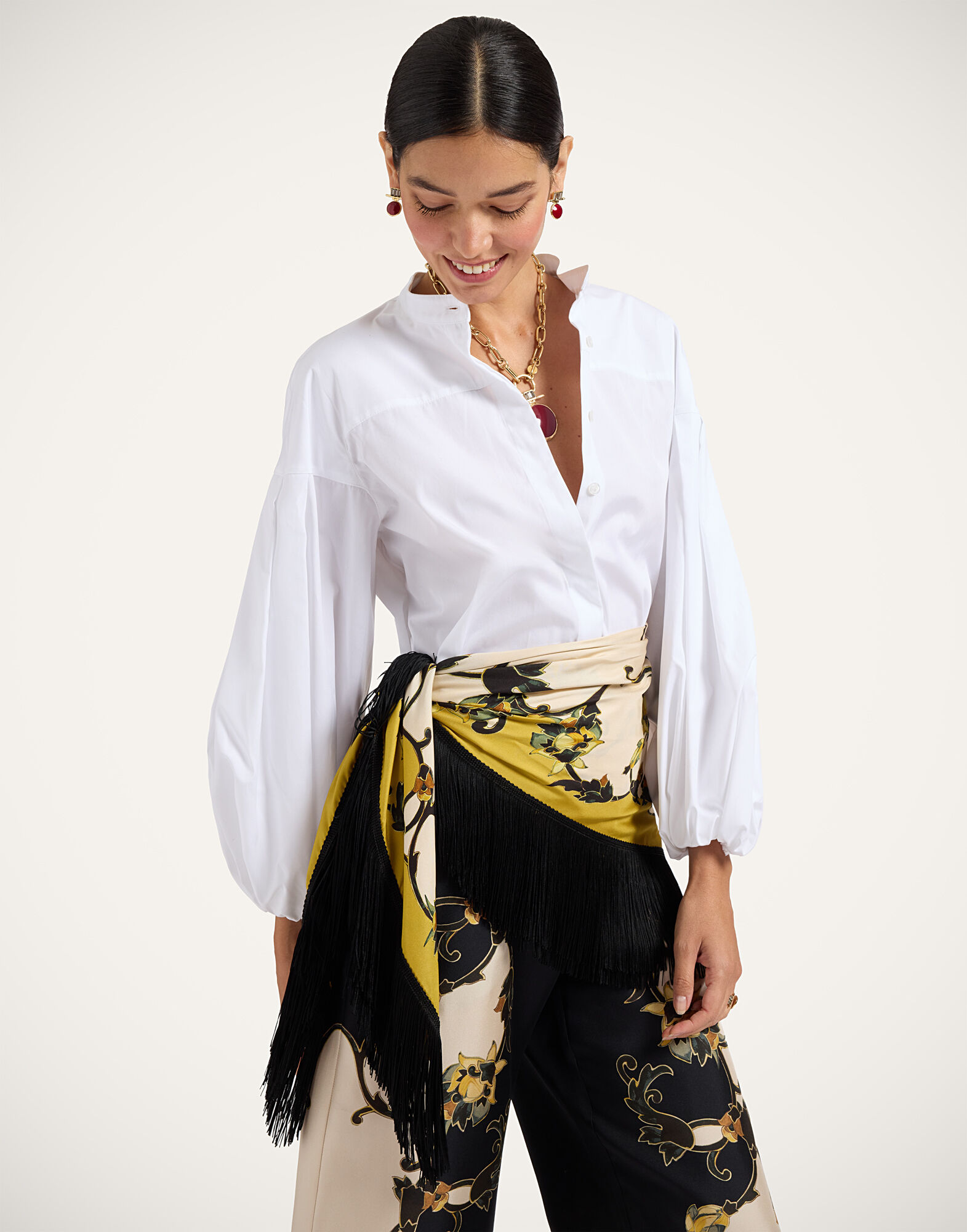 La DoubleJ Reversible Fringe Foulard 90 Buttercup Plac&eacute;e White SCA0073SIL006BTC03WH01