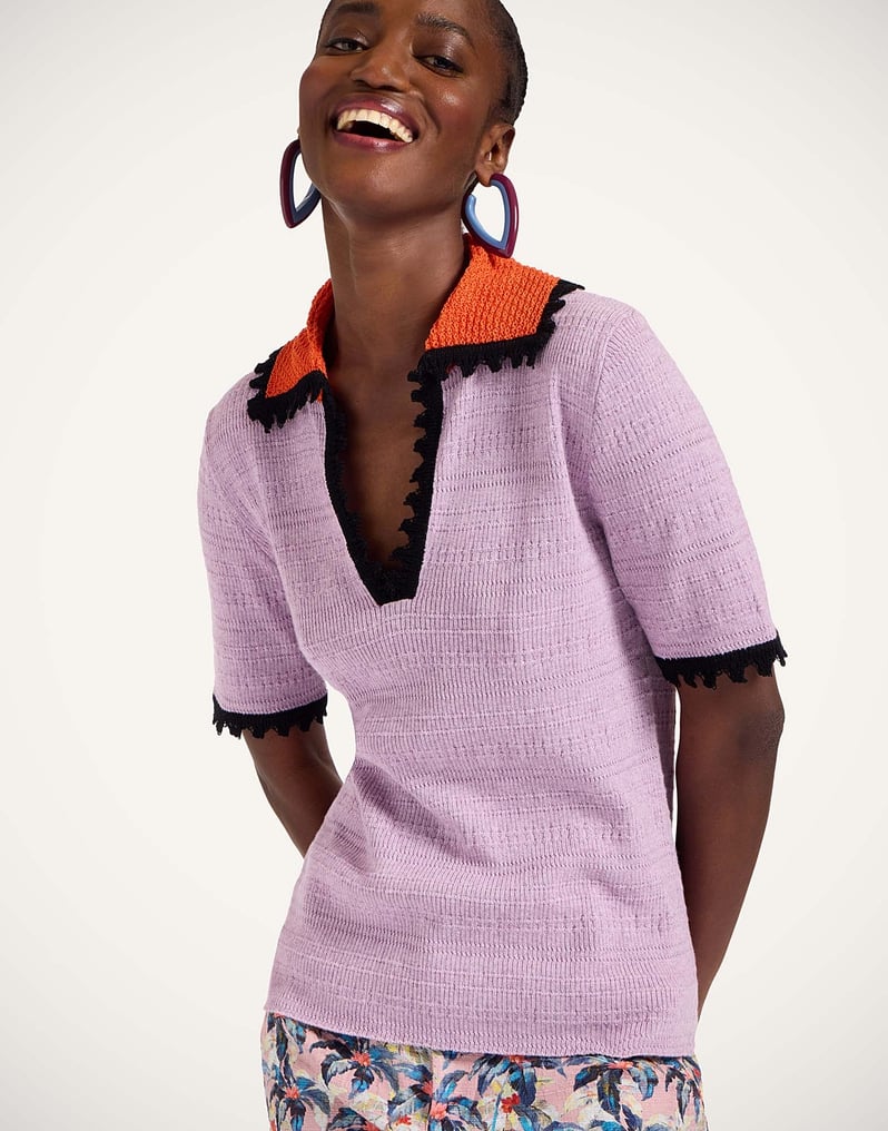 La DoubleJ Picket Polo Top La DoubleJ Picket Polo Top Solid Lilac PUL0273KNI154SOLIDPU02