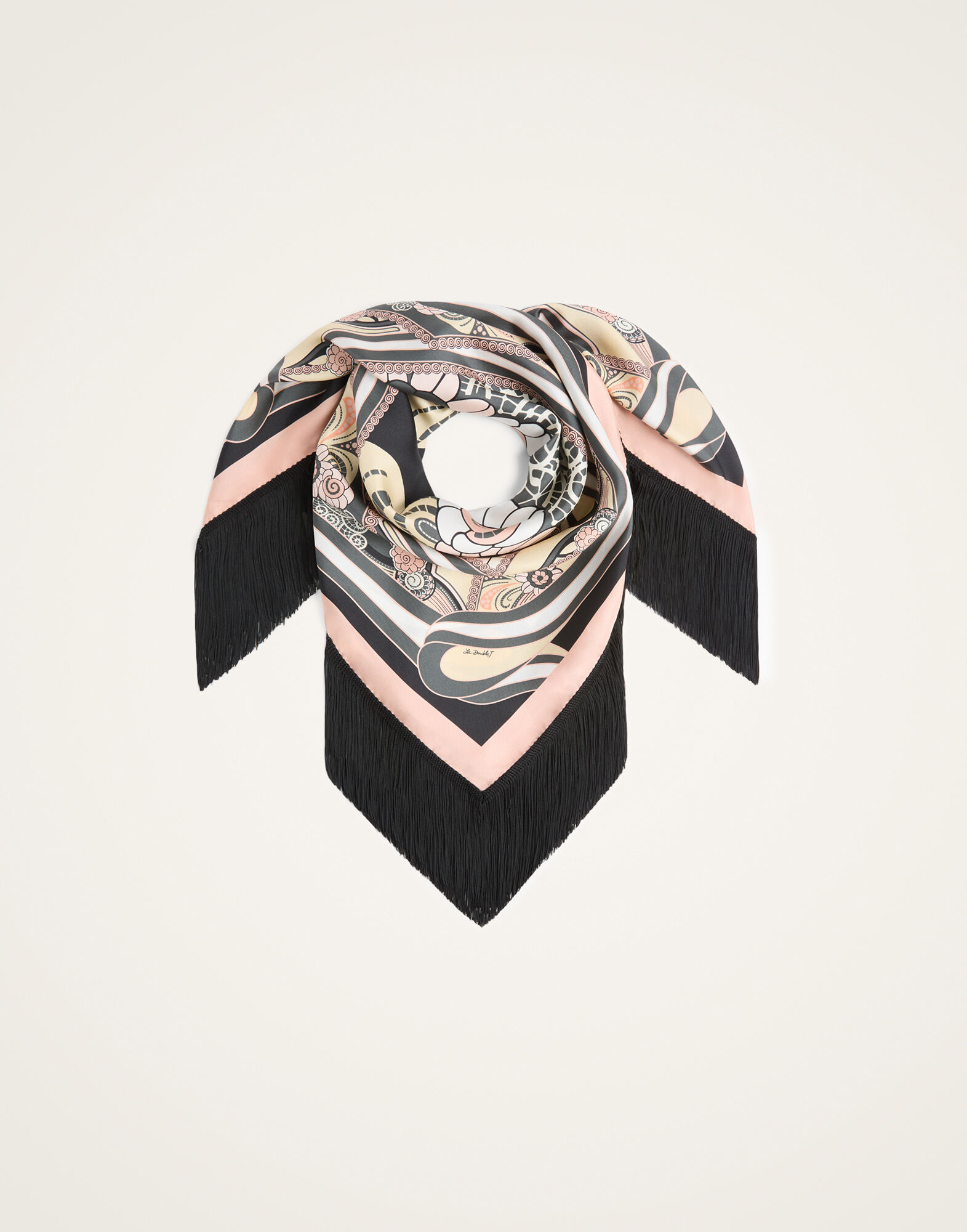 La DoubleJ Reversible Fringe Foulard 90 Ambrosia Plac&eacute;e Pale Pink SCA0073SIL006AMB03PI02