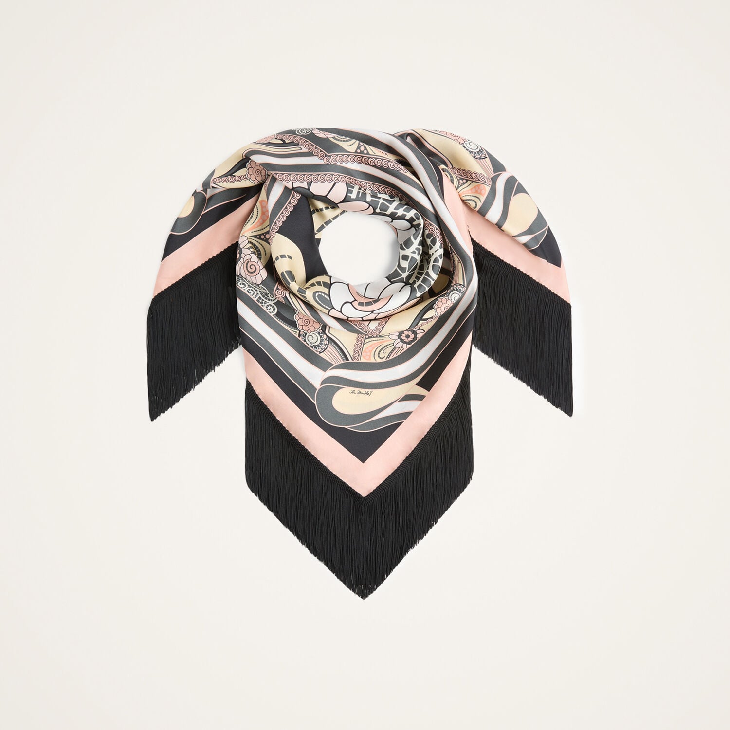  La Doublej Foulards & Scarves Gend - Reversible Fringe Foulard 90 Ambrosia Placée Pale Pink One Size 100% Silk 