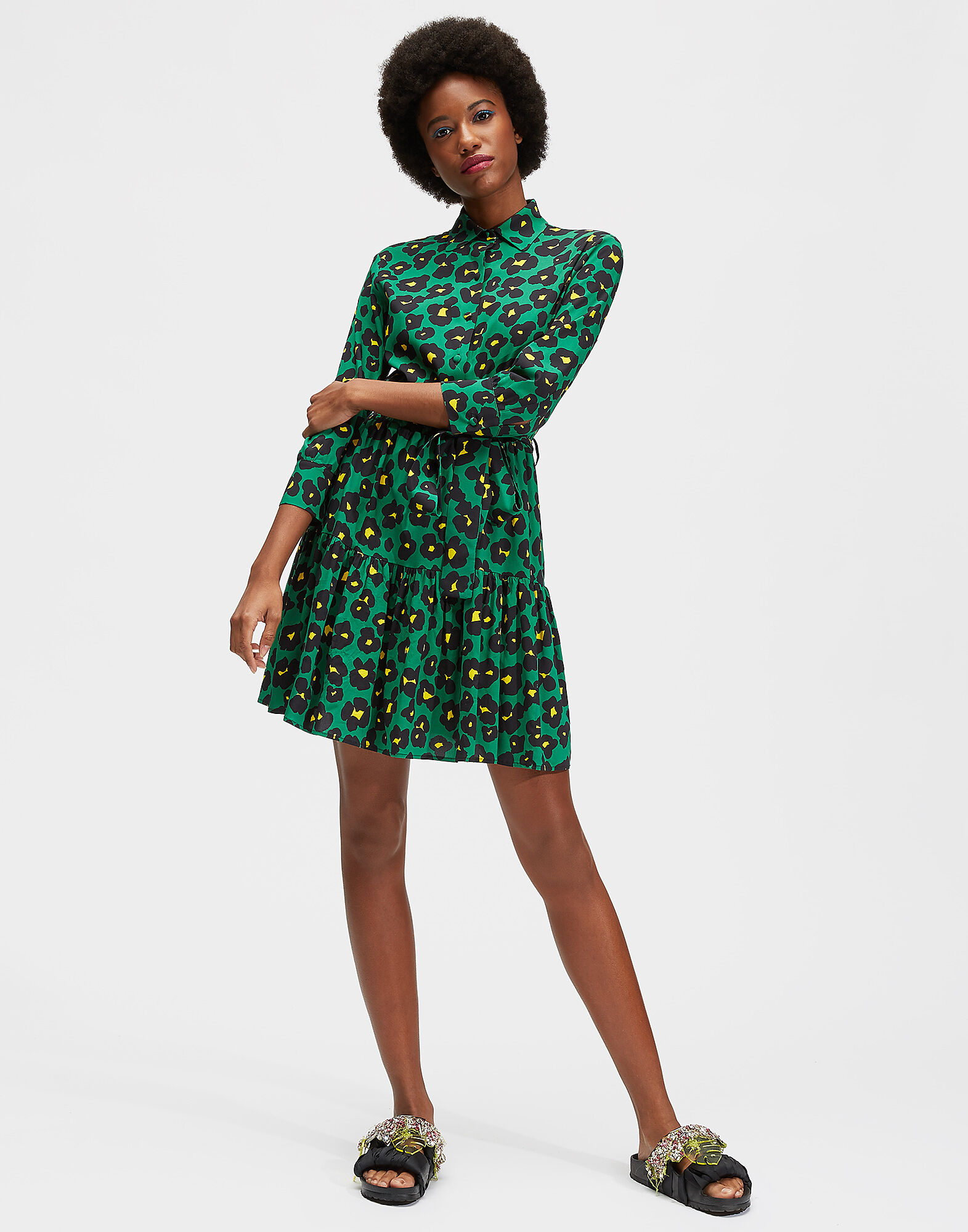 LaDoubleJ Short Bellini Dress Flower Leopard Verde DRE0121VIS001FLL0002