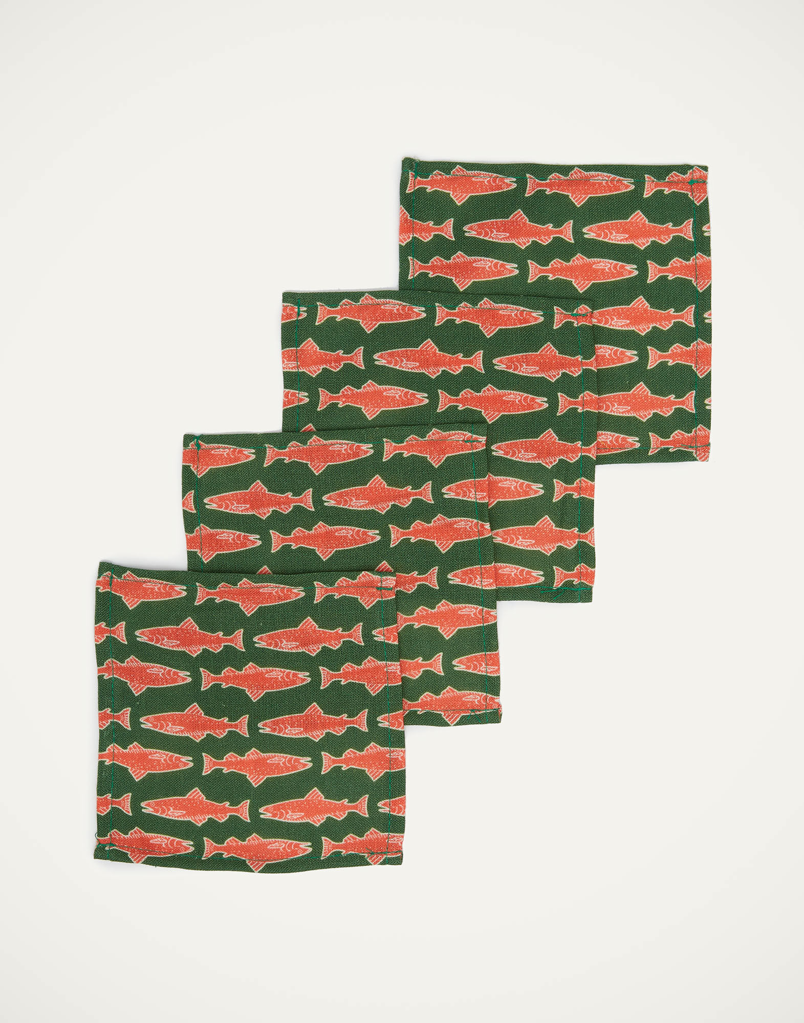 La DoubleJ Small Napkins Set Of 4 Como Fish Green Small NAP0007LIN005CMF0007