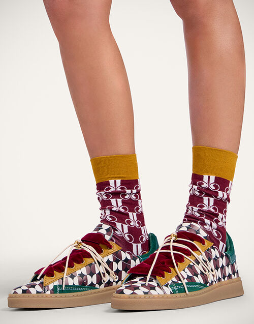 La DoubleJ All Time Socks La DoubleJ Monogram Bordeaux SOC0016COT083DJM01RE02