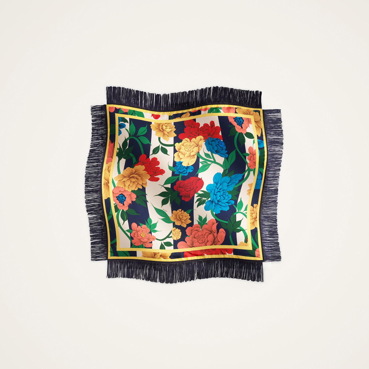  La Doublej Foulards & Scarves Women - Reversible Fringe Foulard 90 Princess Peony Placée Blue One Size 100% Silk 