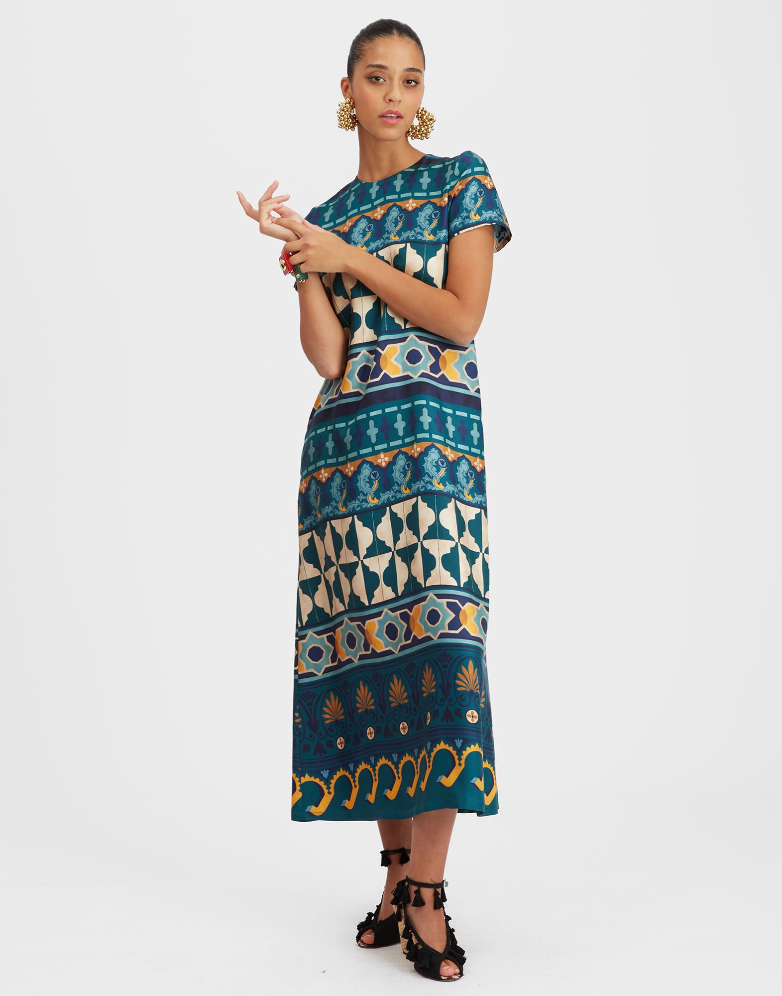 La DoubleJ Swing Dress Casareale Plac&egrave;e Emerald DRE0001SIL001REA01GR04