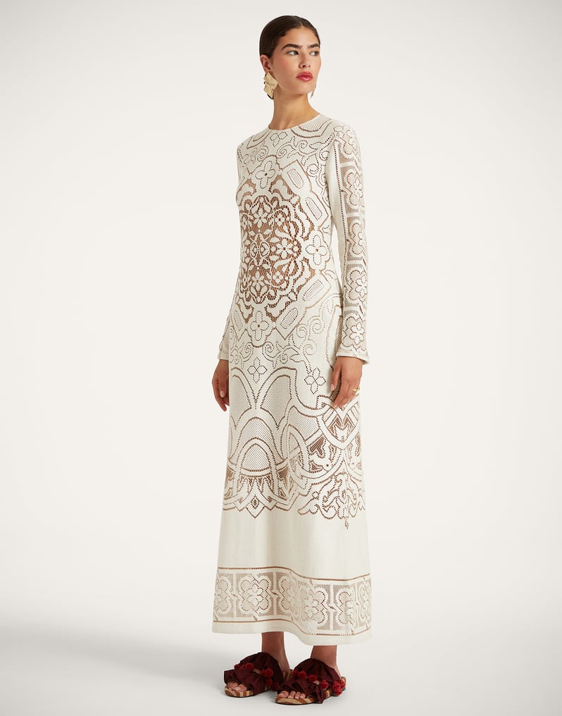 La DoubleJ Lacey Long Sleeve Swing Dress La DoubleJ Lacey Long Sleeve Swing Dress Solid White Smoke DRE0418EMB006WHI0006