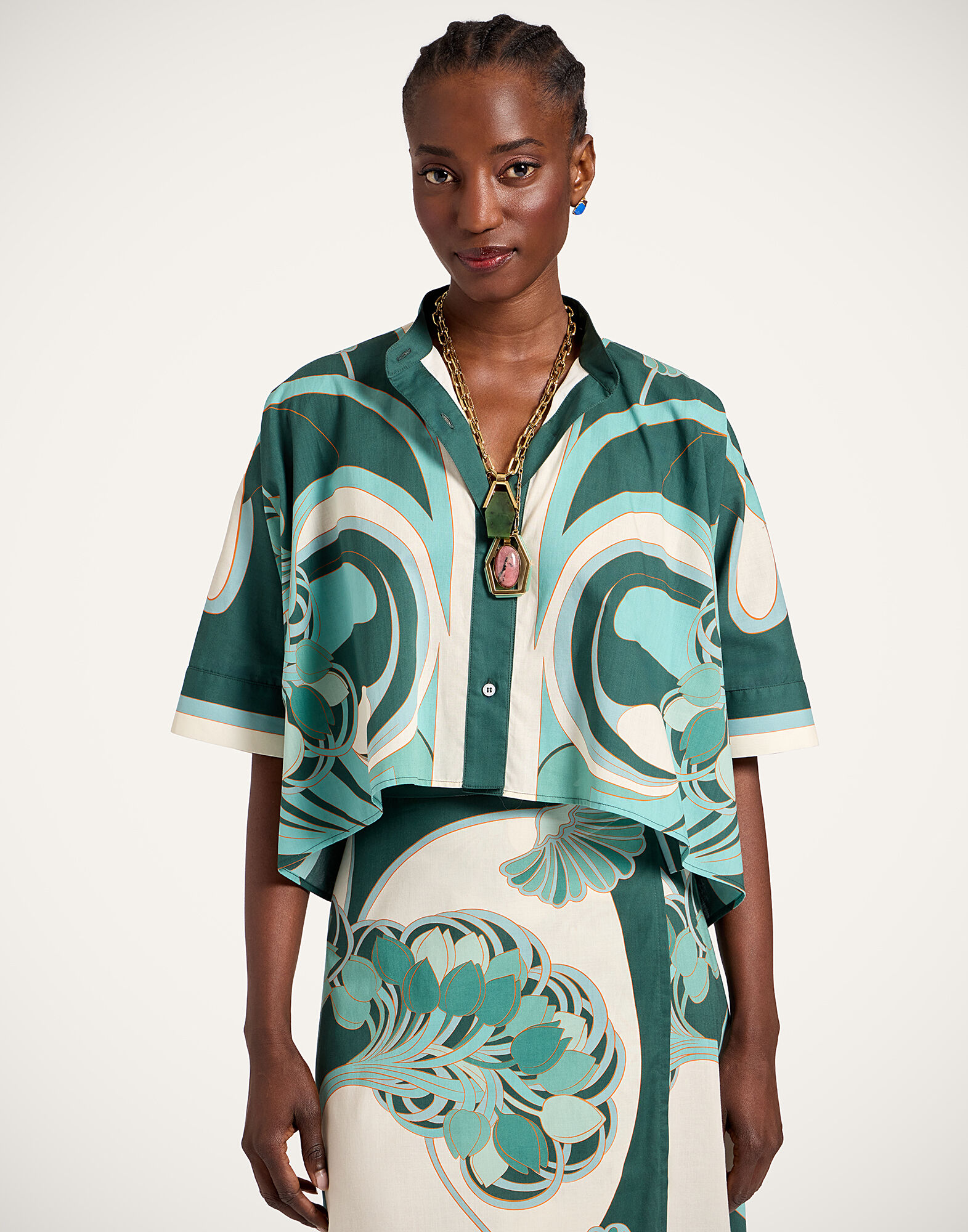 La DoubleJ Mini Foulard Shirt Blooming Tulip Plac&eacute;e Mint SHI0091COT056BTU01GR11