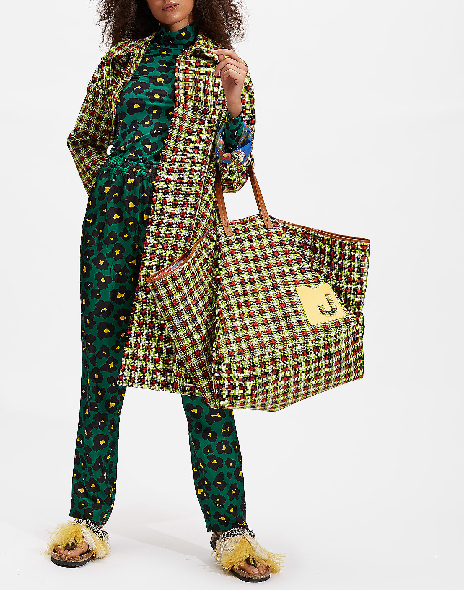 LaDoubleJ Big Mama Tote Bag Check Verde/Nero BAG0003PLC002CHE0007