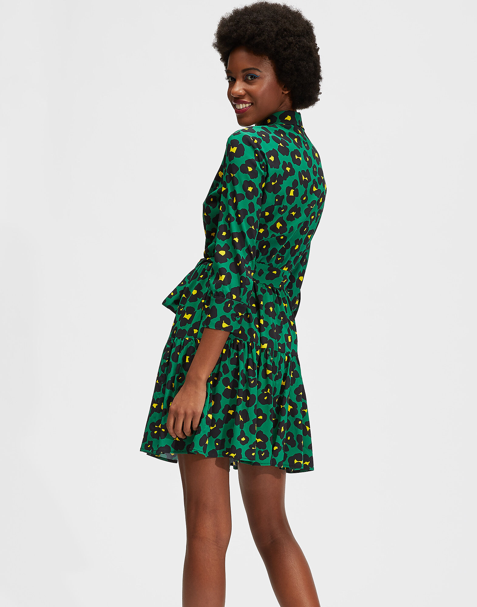 LaDoubleJ Short Bellini Dress Flower Leopard Verde DRE0121VIS001FLL0002