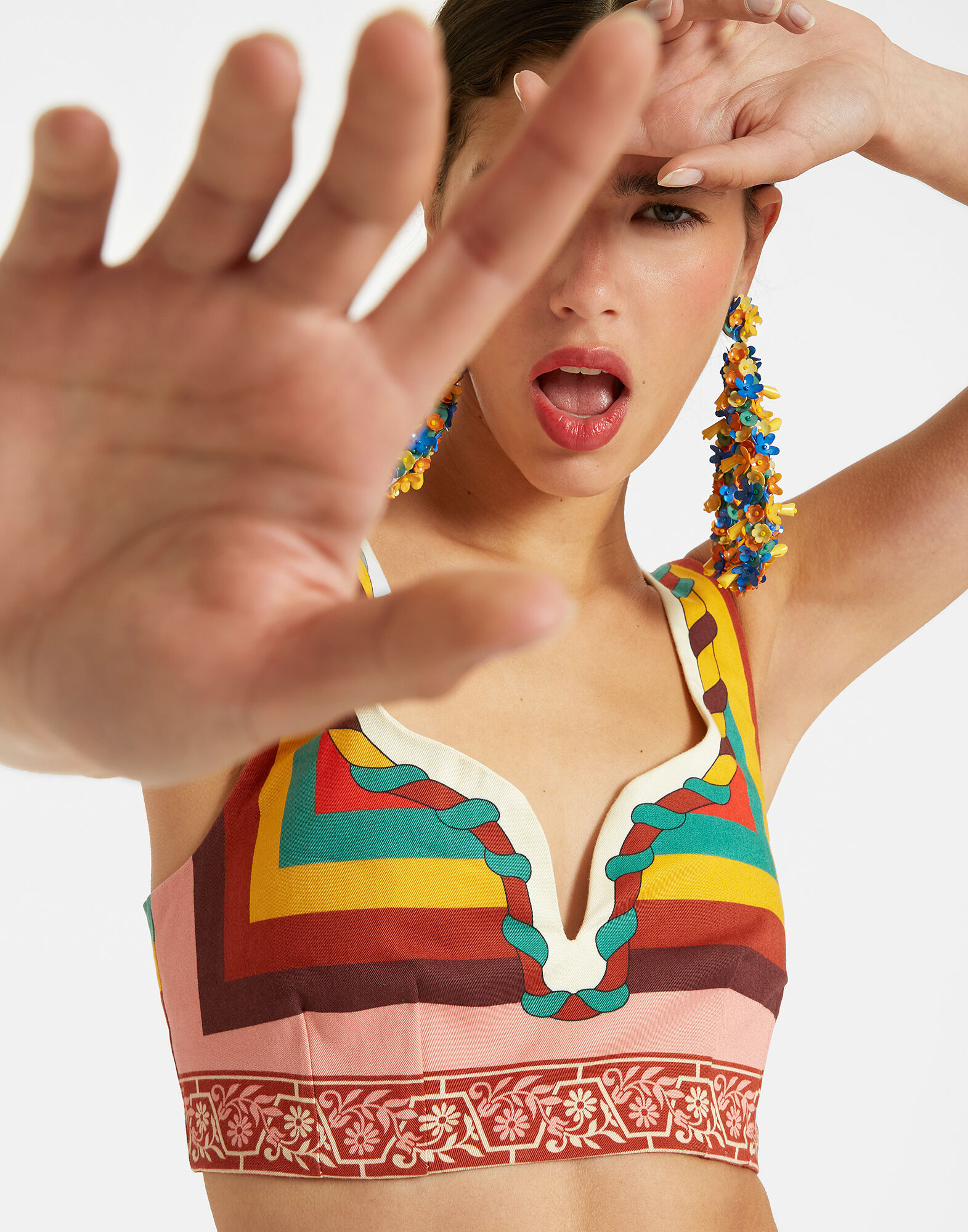 La DoubleJ Baia Crop Top Macro Tiles Plac&eacute;e TOP0094COT037MAC01WH01