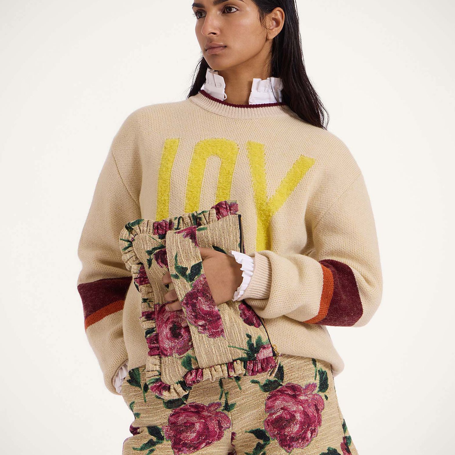 La Doublej Hand Pochette In Roses Light Beige