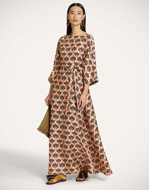 La DoubleJ Muumuu Dress Round Neck Florette Fan Brown DRE0370SIL001FLF02BR02