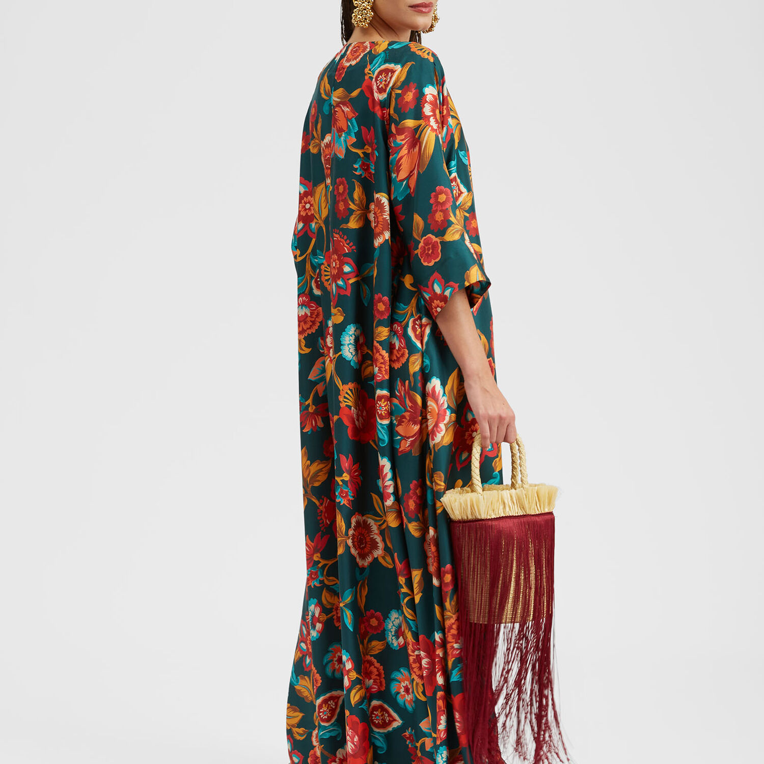 La Doublej Muumuu Floral-print Silk-twill Maxi Dress In Hottie Emerald