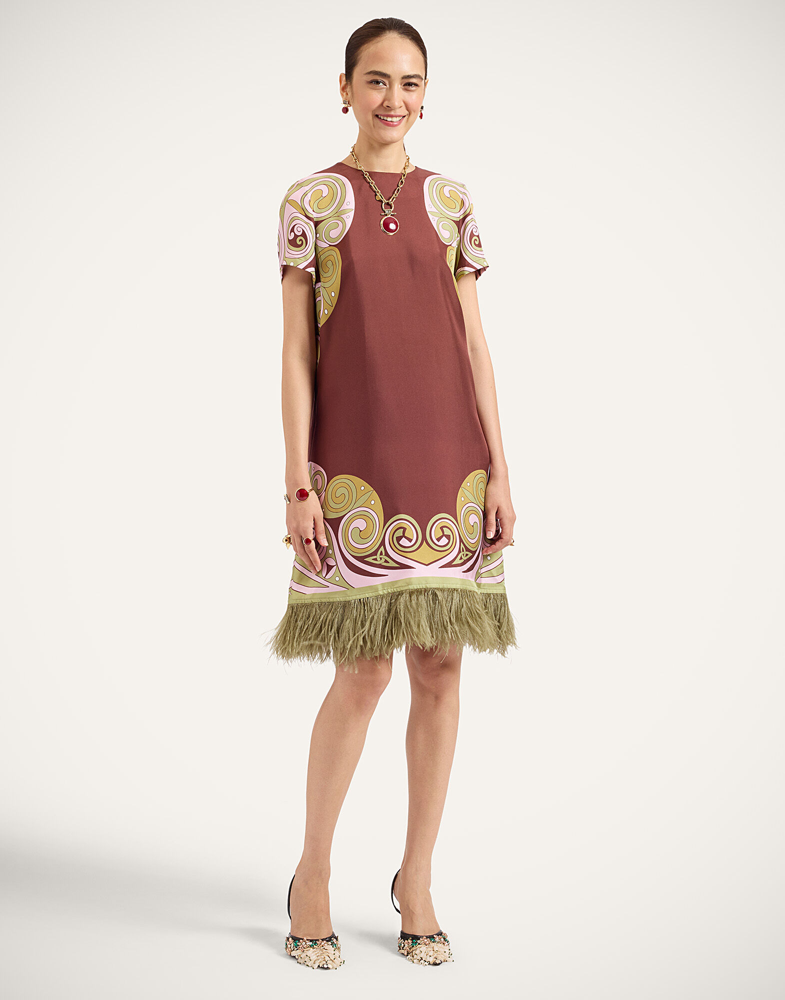 La DoubleJ Mini Swing Dress Kells Swirl Plac&eacute;e Burgundy DRE0963SIL026KLS01RE07