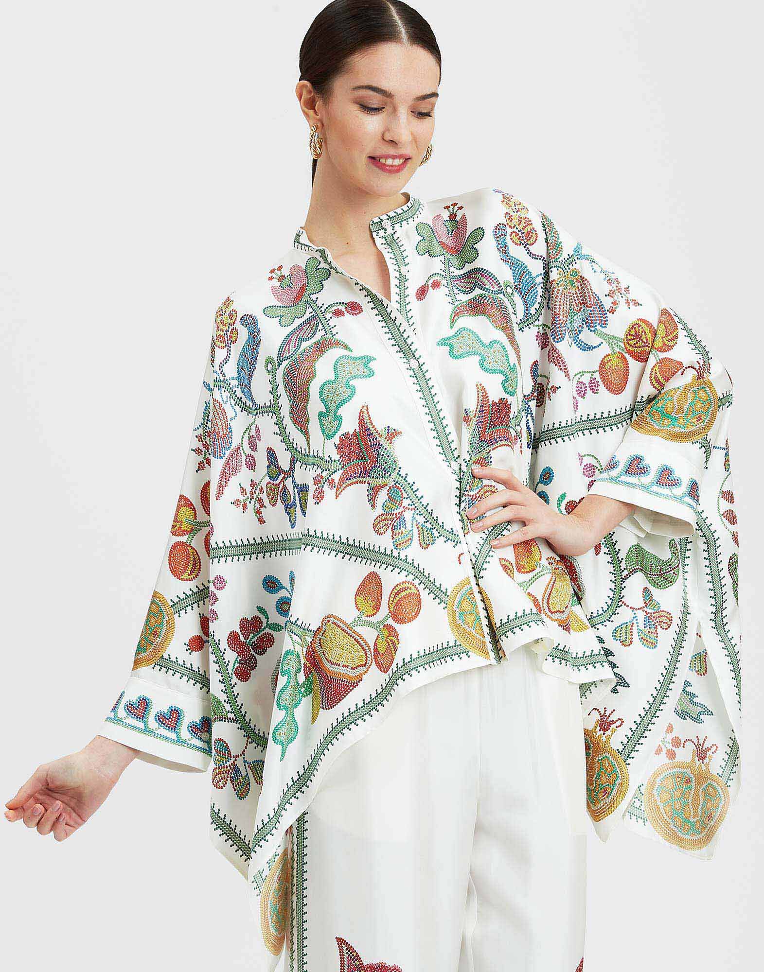 La DoubleJ Foulard Shirt Grenadilla Plac&eacute;e Off White SHI0059SIL006GRN01WH05