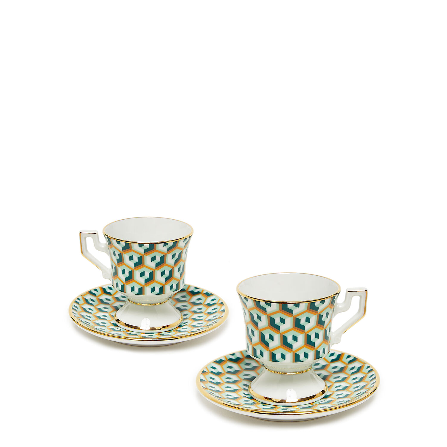 La Doublej Abstract Porcelain Espresso Cups (set Of Two) In Cubi Verde