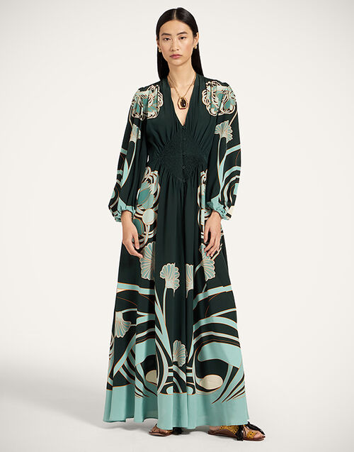 La DoubleJ Long Camerino Dress Blooming Tulip Plac&eacute;e Dark Green DRE0720CRE001BTU01GR03