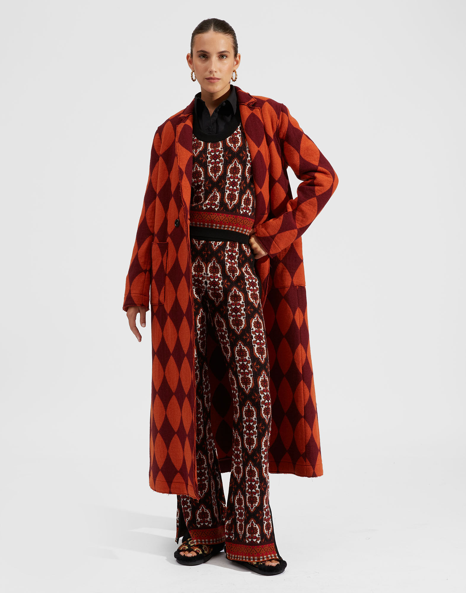 La DoubleJ Duster Coat Arancio/Bordeaux JAC0013WOL010MUL0052