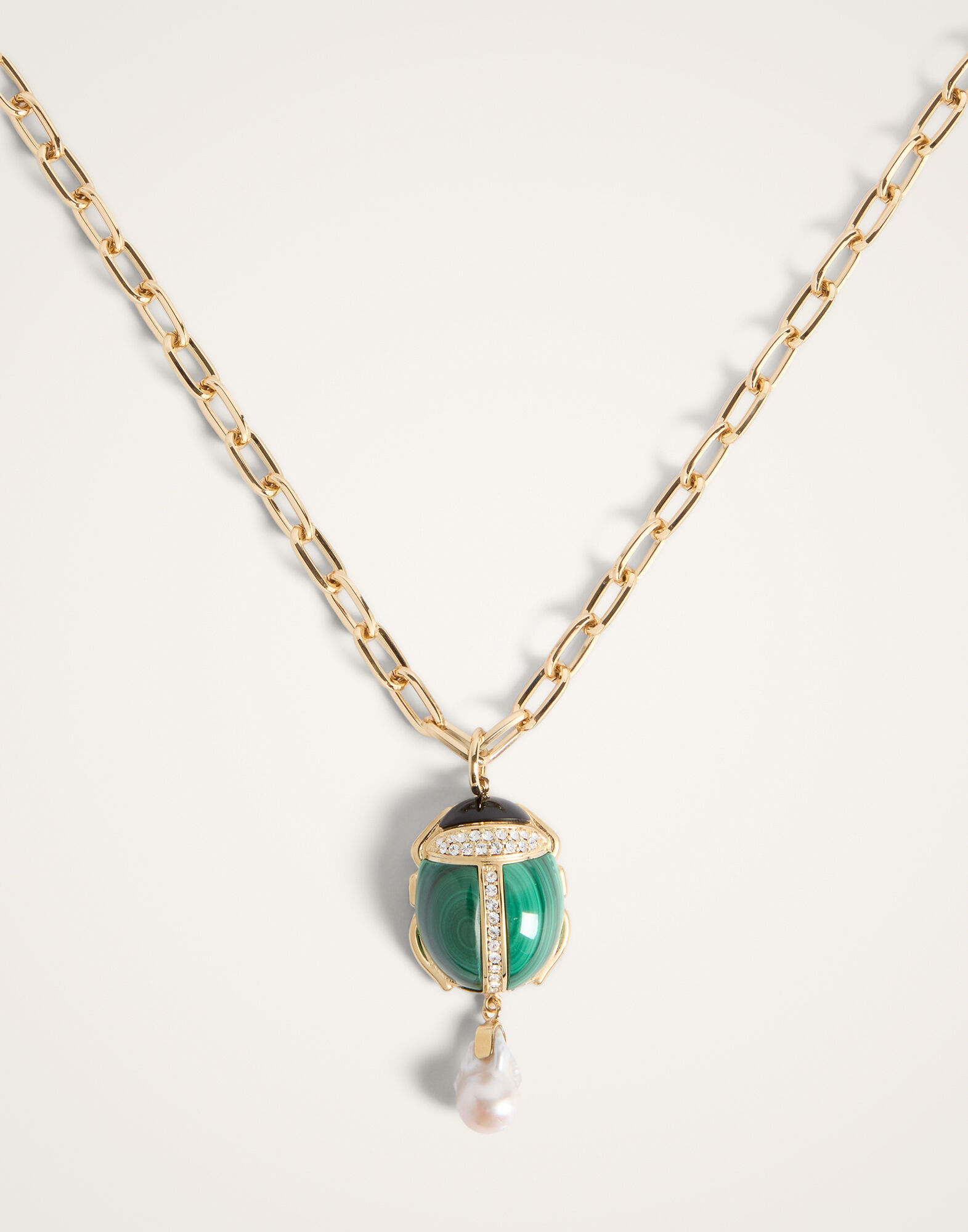 La DoubleJ Talismania Necklace 24K Gold Plate And Malachite NEC0054BRA003MAL02YE05