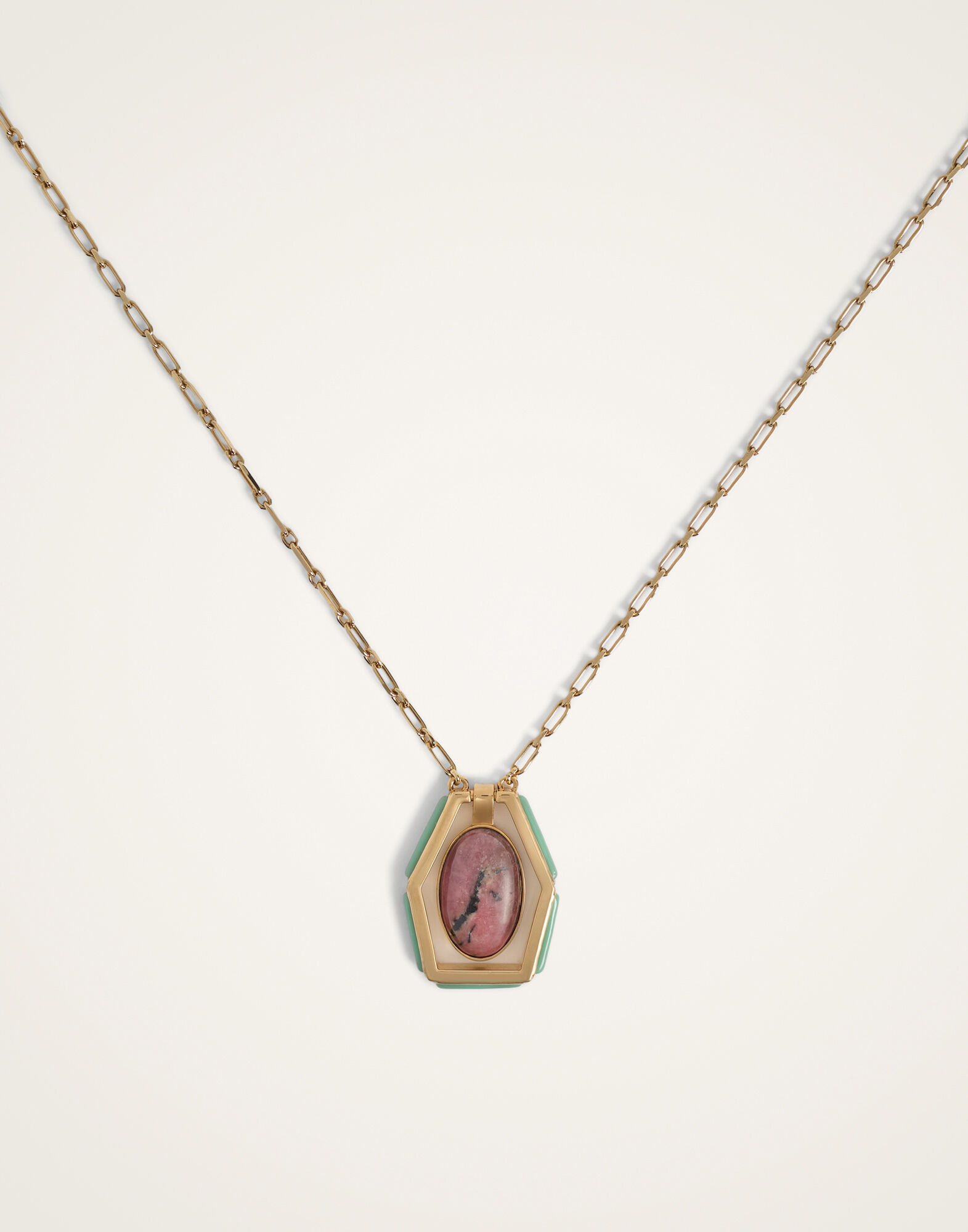 La DoubleJ Power Portal Necklace 24K Gold Plate & Rhodonite NEC0055MET001RHO01YE05