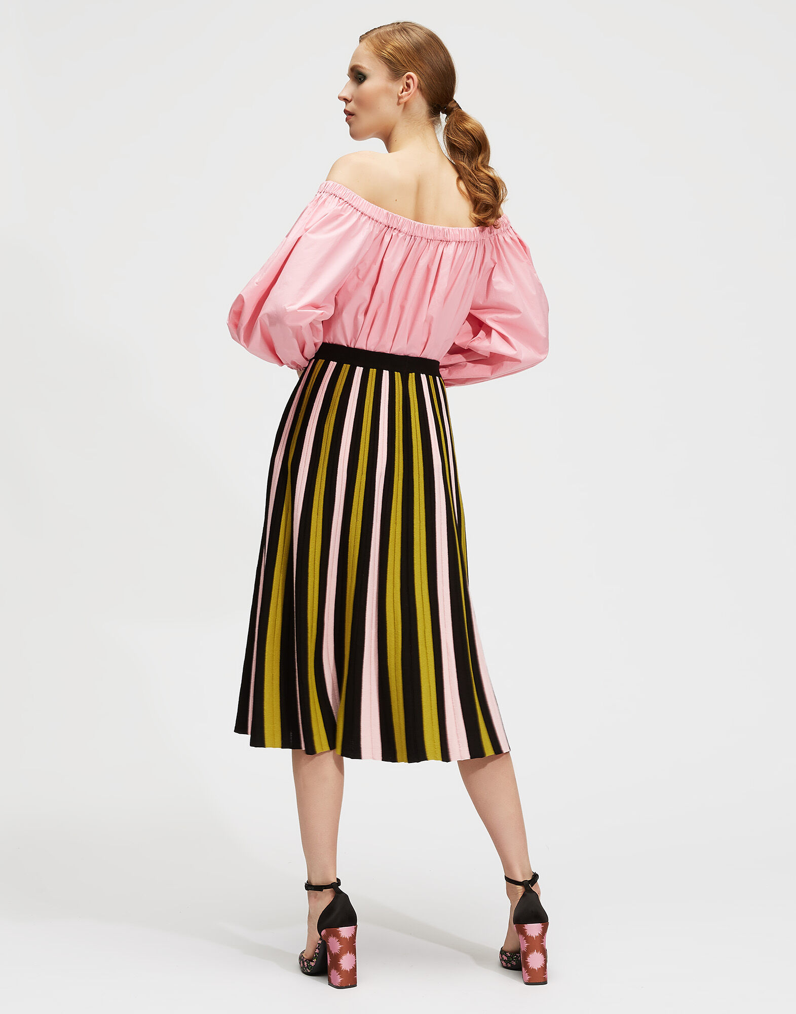 LaDoubleJ Accordion Knit Skirt Righe Verde SKI0034KNI022RIG0009