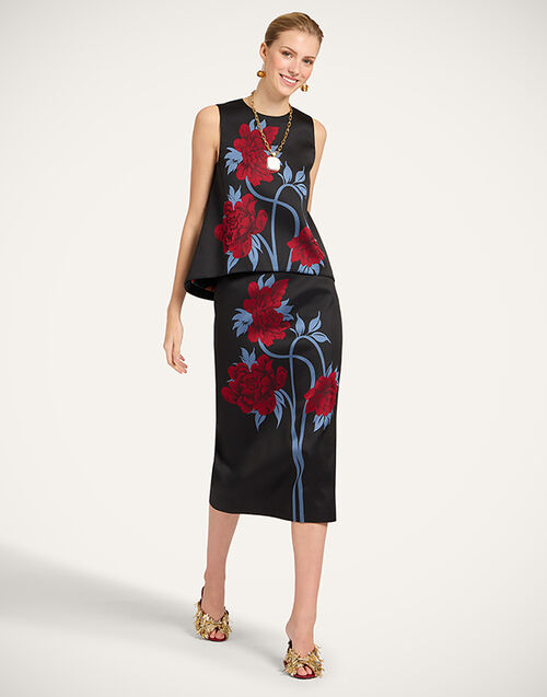 La DoubleJ Pencil Skirt Peonies Blue SKI0011JCQ135PEO08BU03