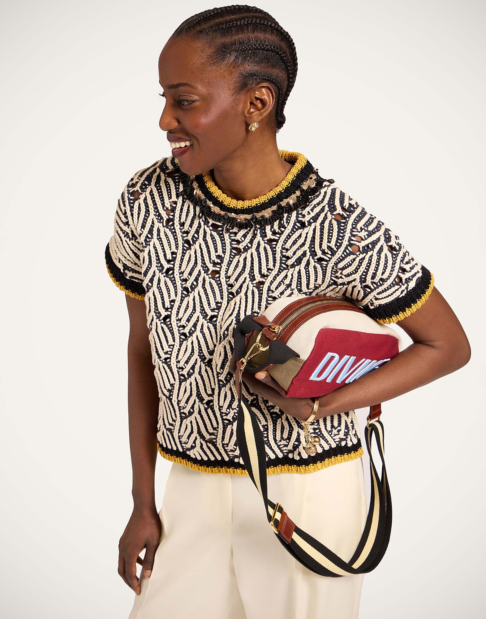 La DoubleJ Picture Top Bicolor Navy & Ecru PUL0366KNI198VA470BU06