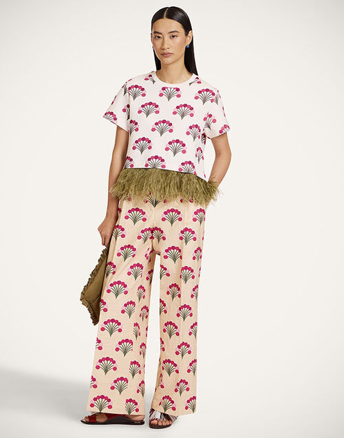 La DoubleJ Loose Pants Florette Ecru TRO0135COT005FLO05BR05