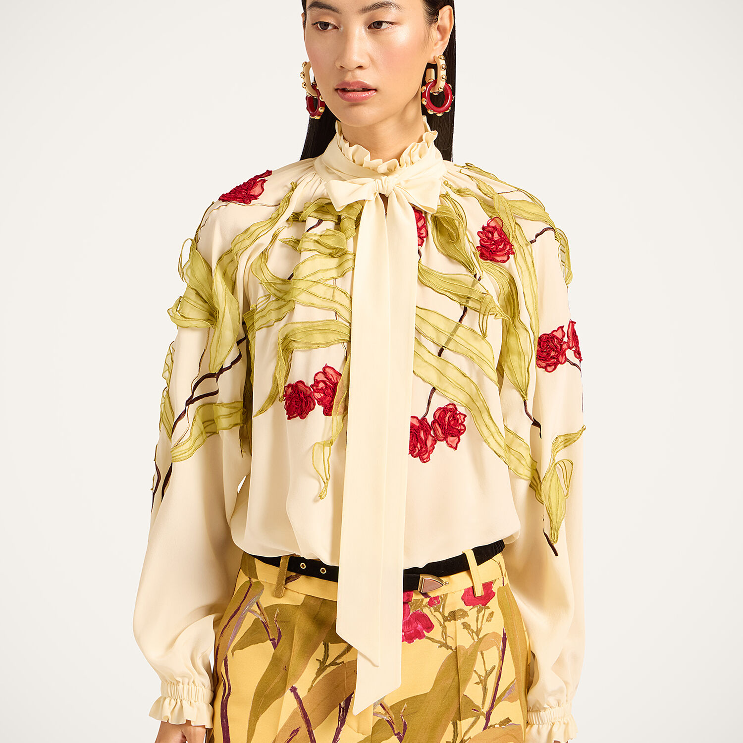 La Doublej Embroidered-ruffled Blouse In Neutral