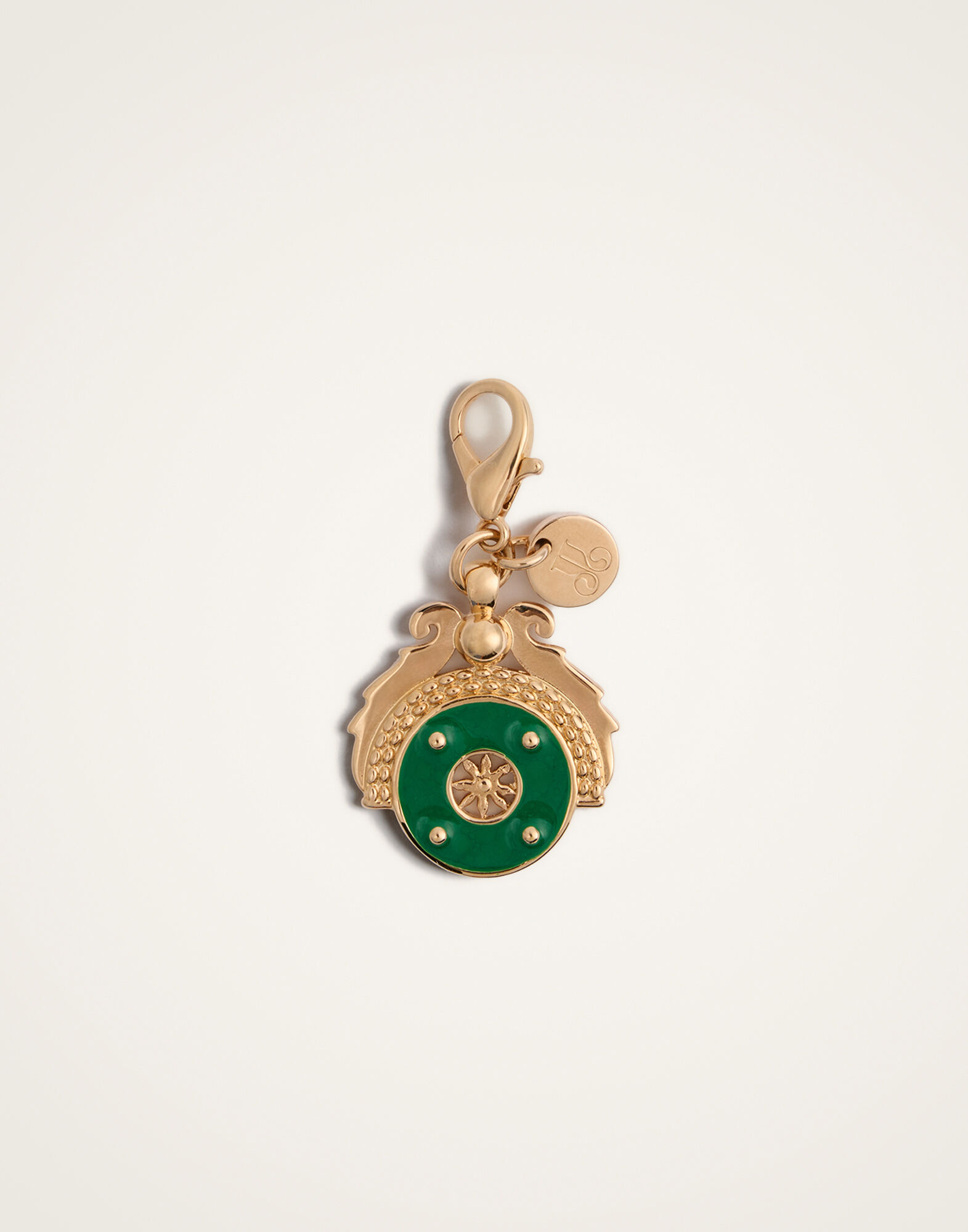 La DoubleJ Medallion Charm 24k Gold Plate & Green Enamel CHM0009BRA003SOLIDGR02