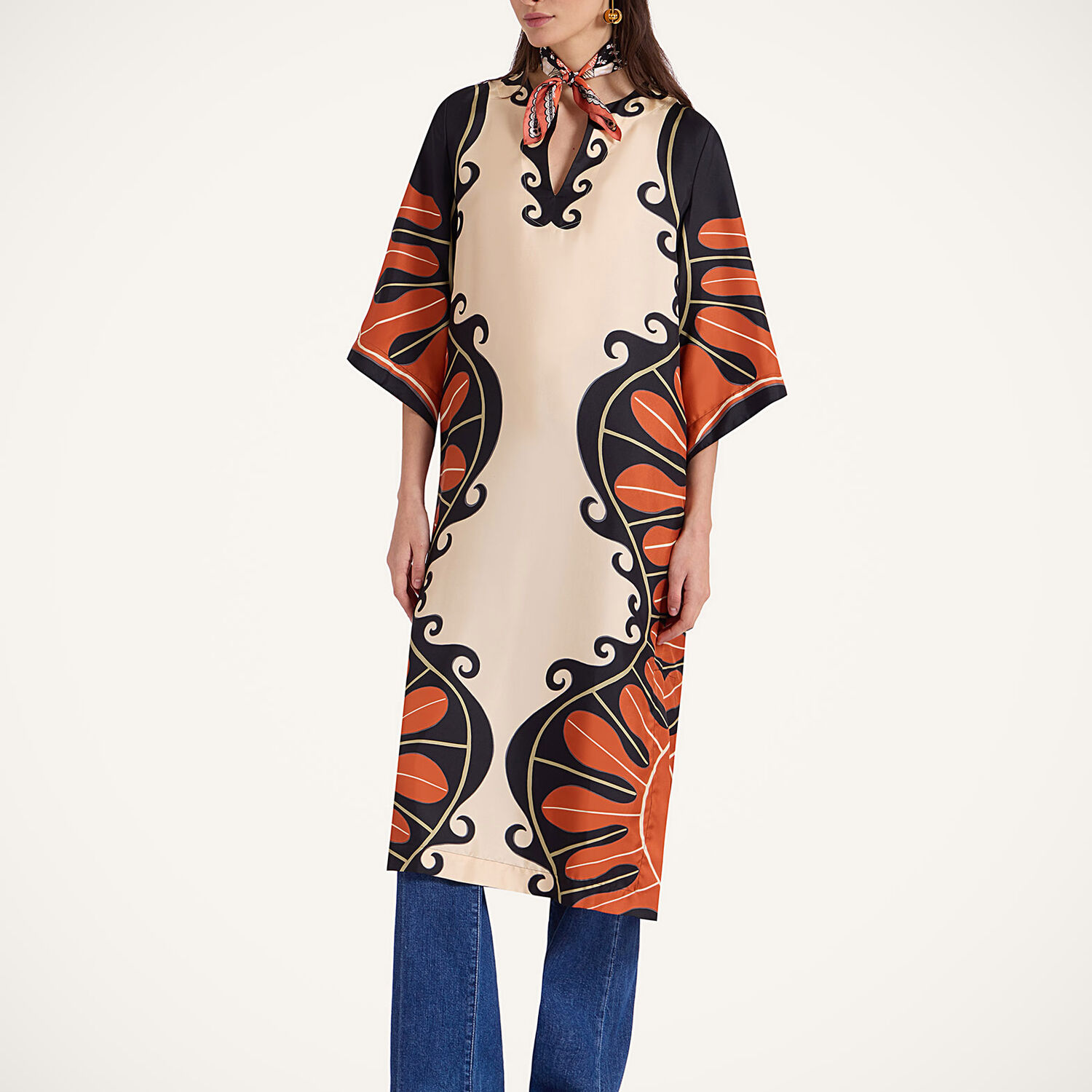 La Doublej Printed Kaftan Dress In Pacific Placée Dark Orange