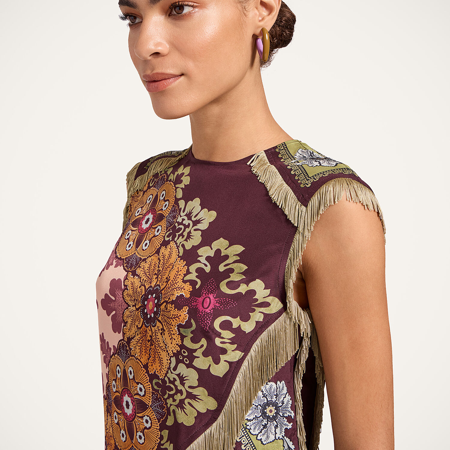 La Doublej Floral-print Fringed Scarf Top