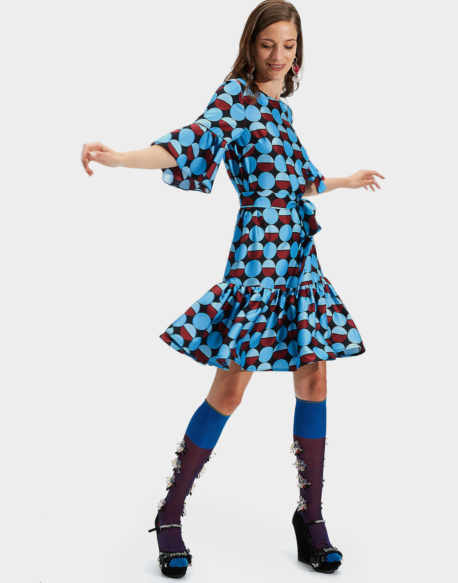 LaDoubleJ Short Curly Swing Dress Sfere Azzurro DRE0200SIL001SFE0003