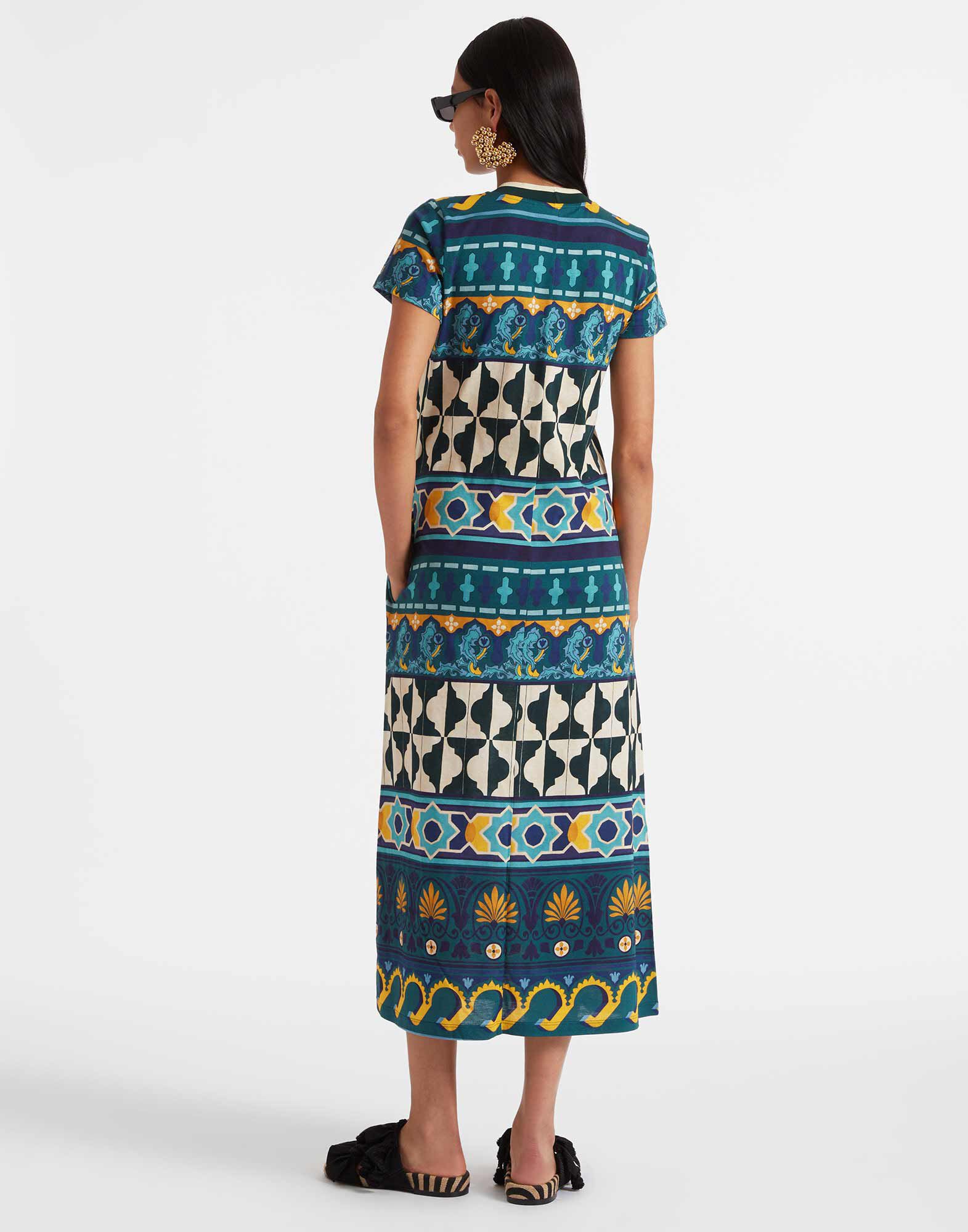 La DoubleJ Sporty Swing Dress Casareale Barr&eacute; Plac&egrave;e Emerald DRE0247JER002REA03GR04