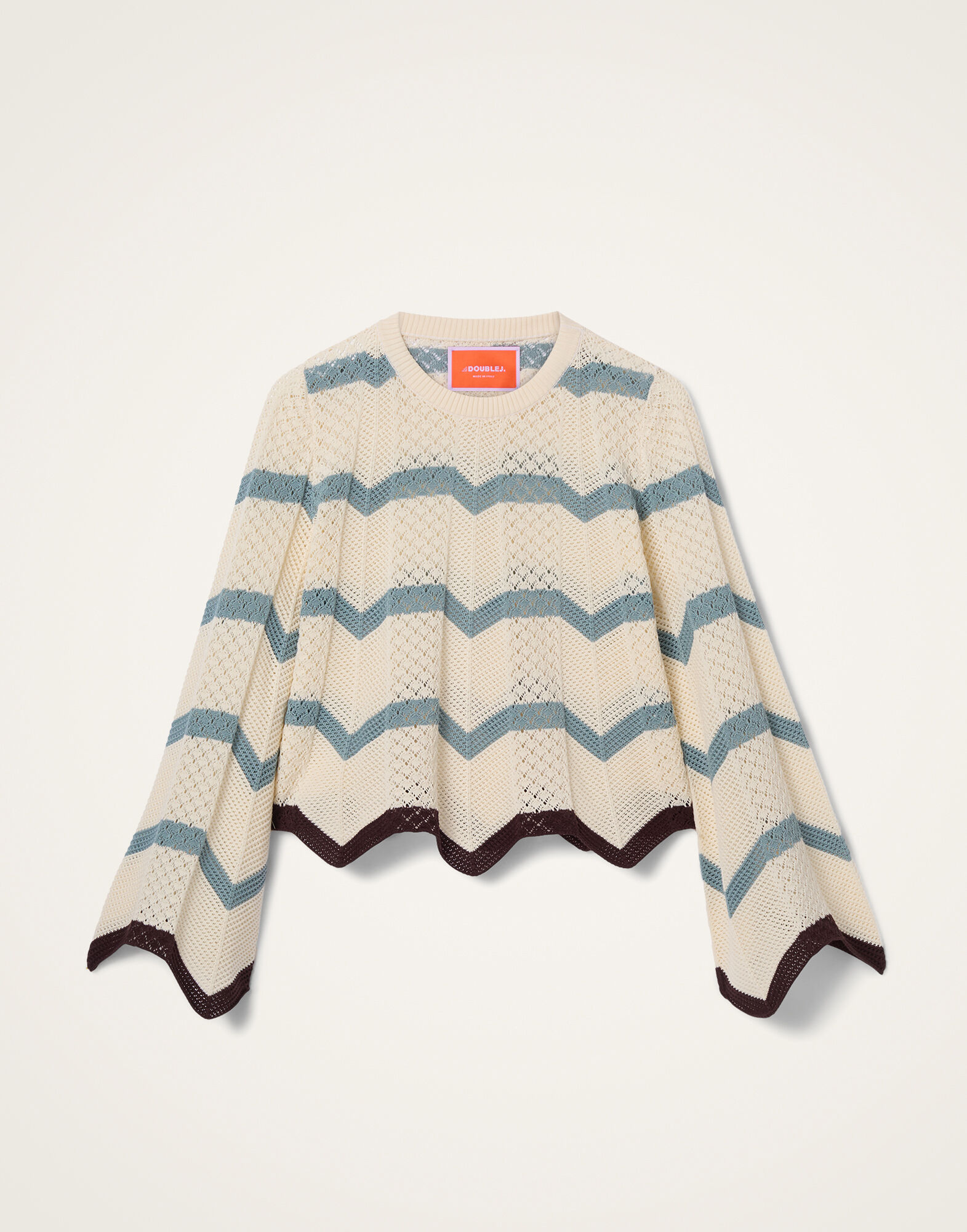 La DoubleJ Chevron Crop Sweater Color Block Ivory & Blue PUL0146KNI084VA506BU03