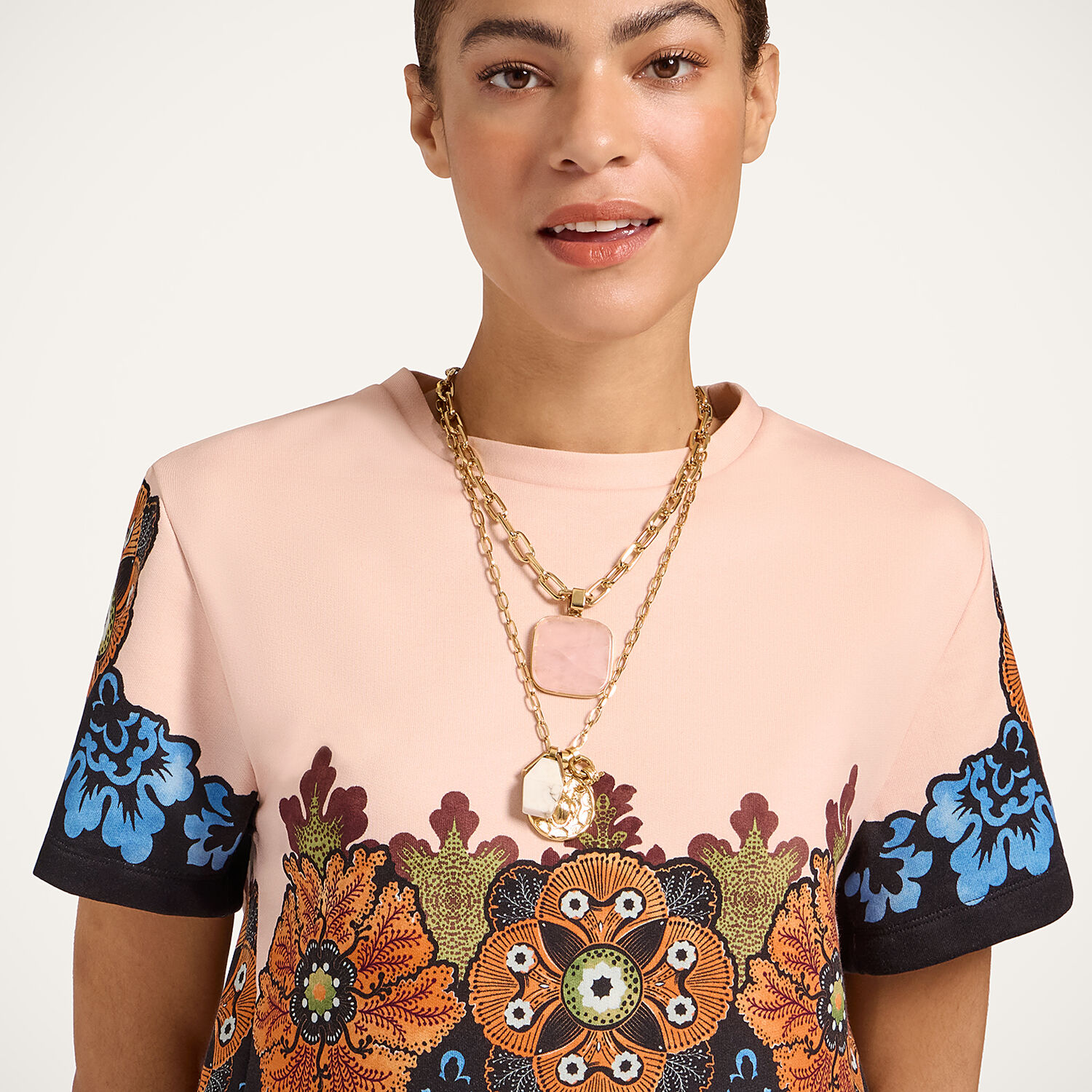 La Doublej Floral-print Fringe T-shirt In Neutral