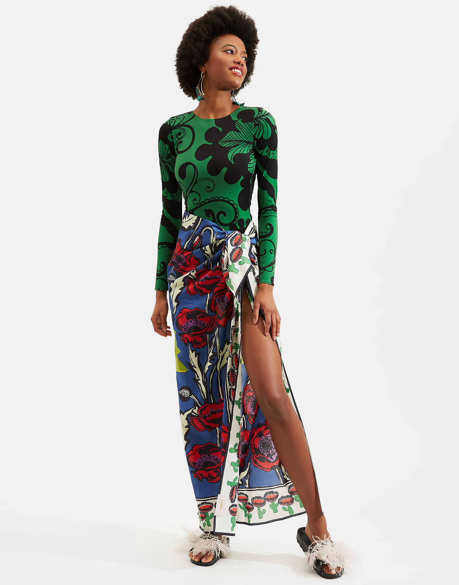 LaDoubleJ Square Scarf (135X135) Big Blooms SCA0006COS001PFI0001